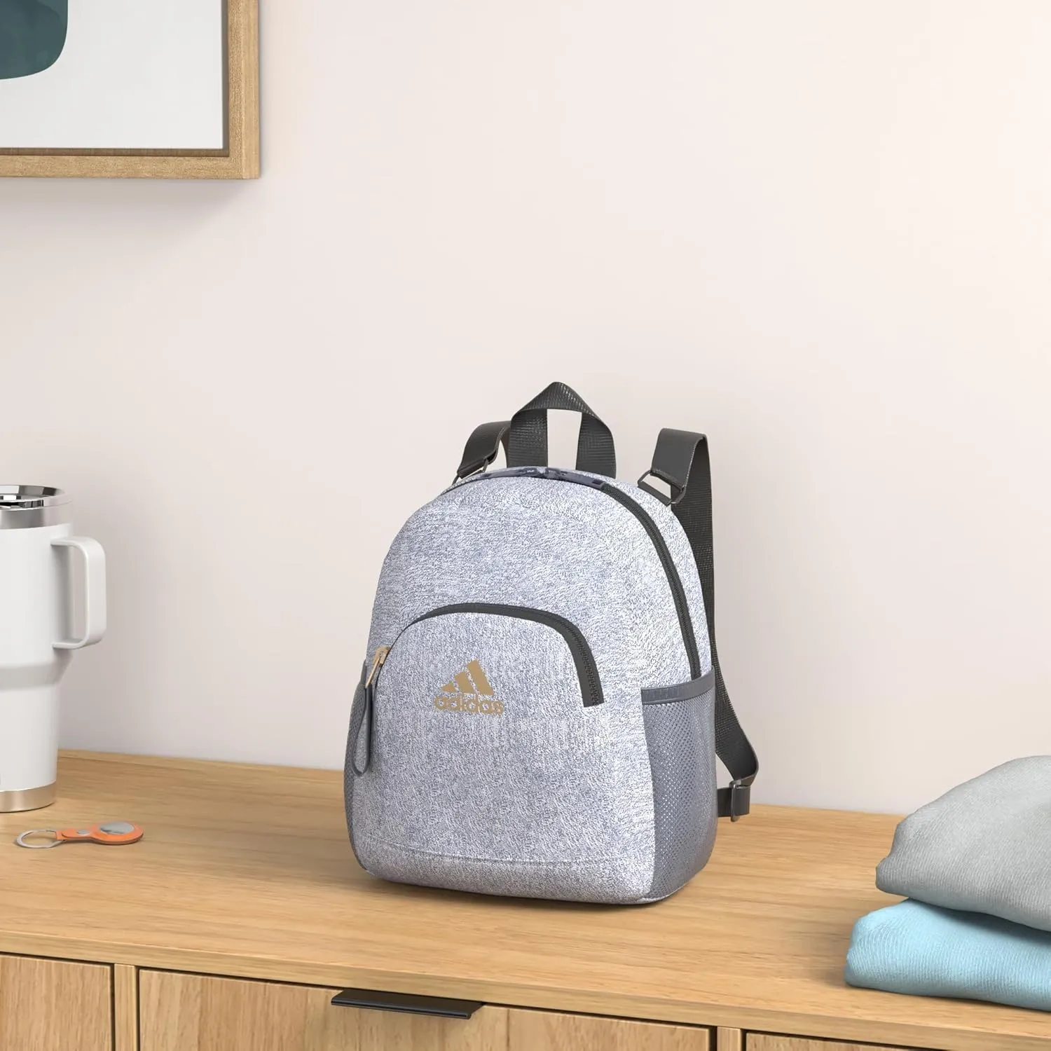 adidas Linear Travel Bag Small Men Womens Mini Backpack, Jersey Grey/Onix Grey/White, OSFA