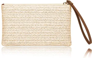 AURUZA Womens Straw Clutch Bag Bohemian Summer Beach Straw Purse Zipper Wristlet Wallets for Women