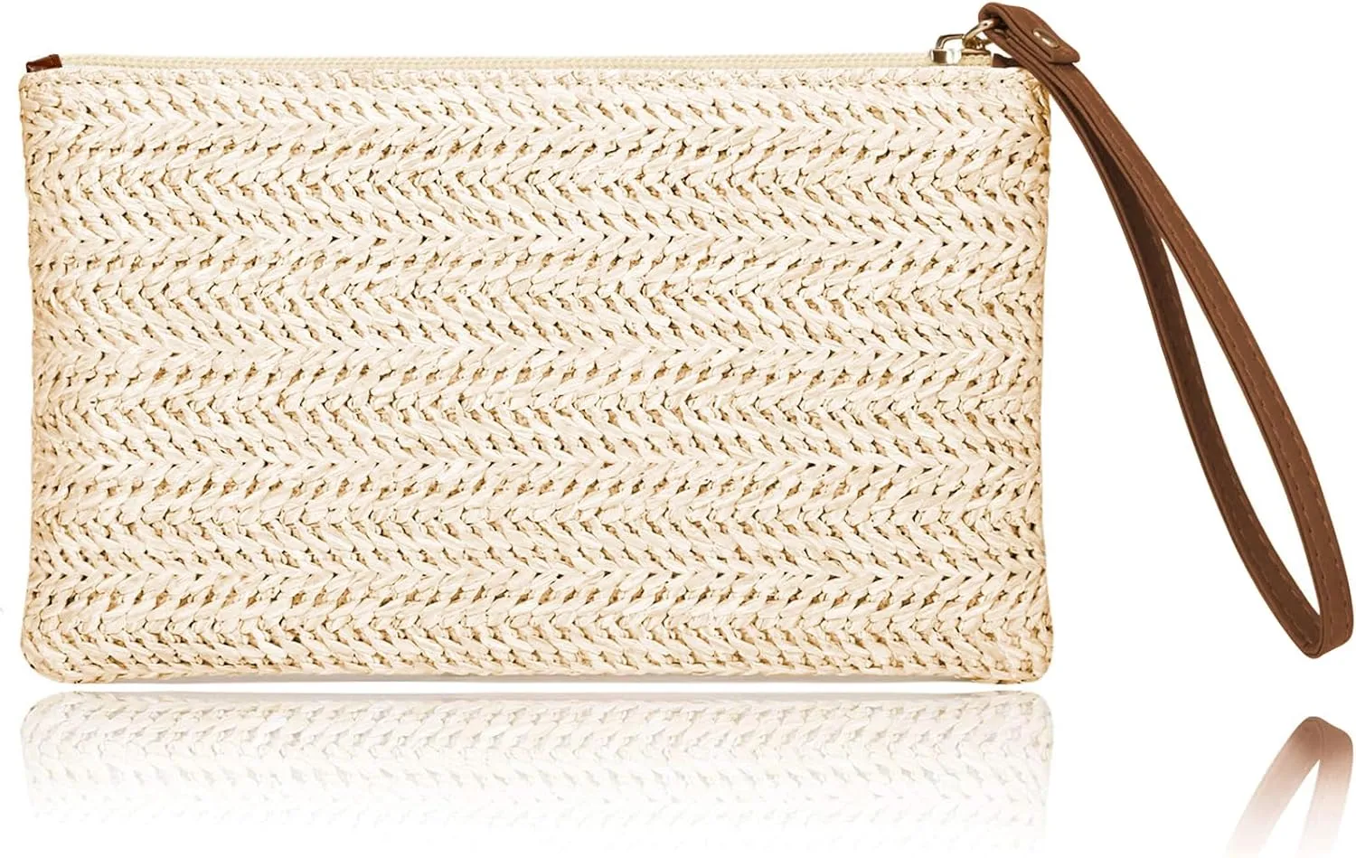 AURUZA Womens Straw Clutch Bag Bohemian Summer Beach Straw Purse Zipper Wristlet Wallets for Women