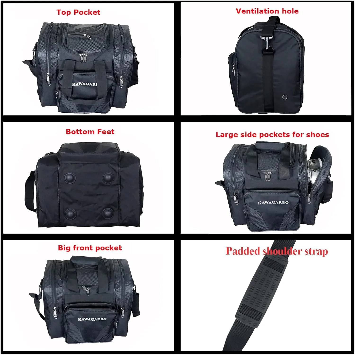 Bowling Bag for Single Ball - Single Ball Tote Bag with Padded Ball Holder - Fits a Single Pair of Bowling Shoes Up to Mens Size 14
