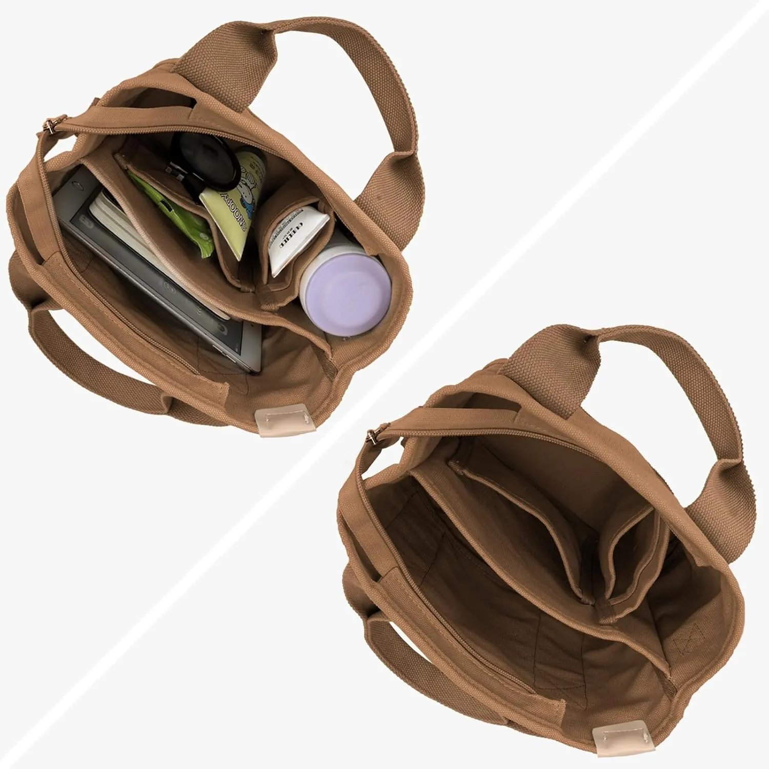 Canvas Tote Bag for Women Small Tote Bag with Zipper Crossbody Bag Shoulder Handbag Work Travel Tote with Compartments