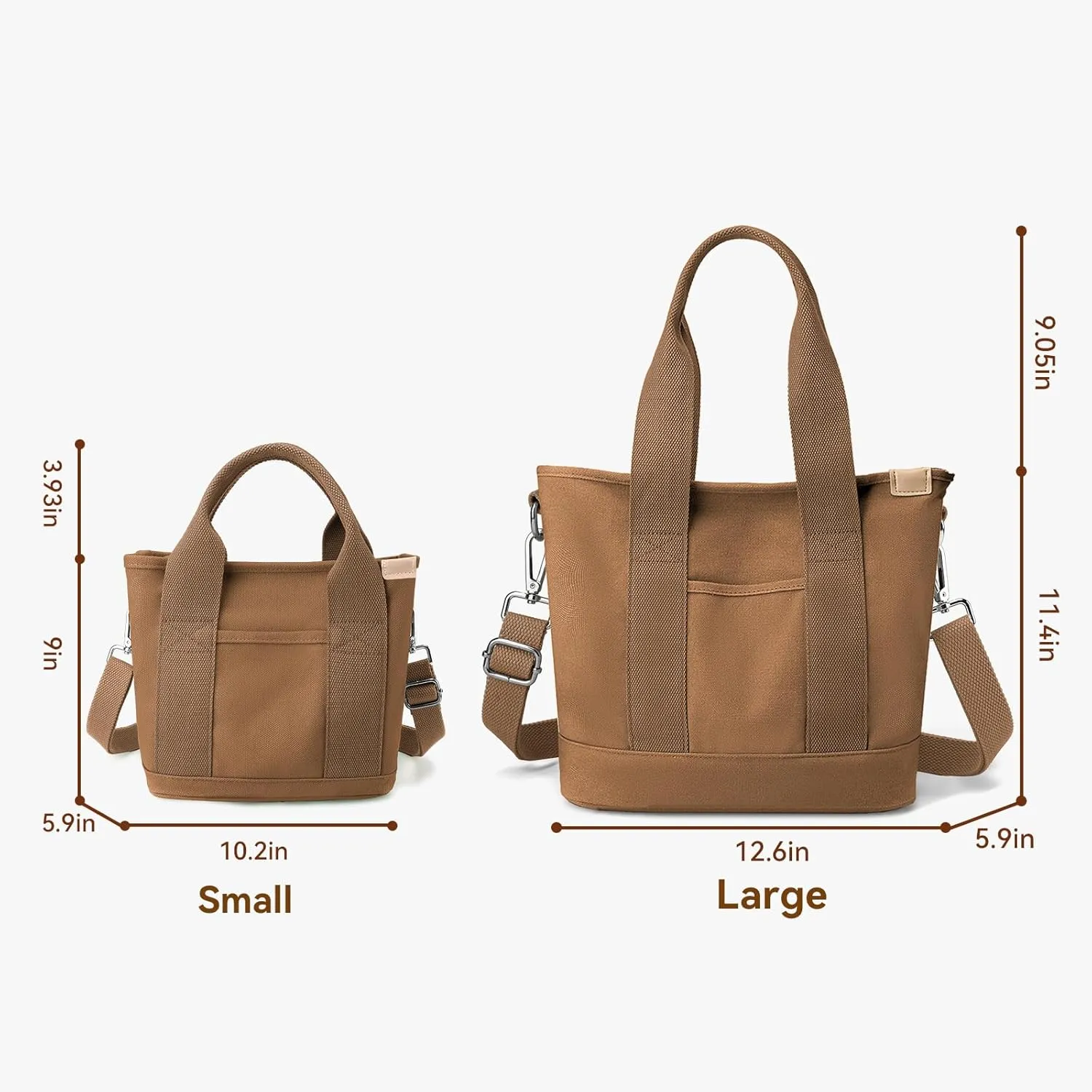 Canvas Tote Bag for Women Small Tote Bag with Zipper Crossbody Bag Shoulder Handbag Work Travel Tote with Compartments