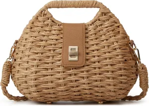 Casual Straw Beach Bags For Women Dumpling Bag Rattan Purses Summer Straw Crossbody Woven Handbag Purse Shoulder Bag Travel