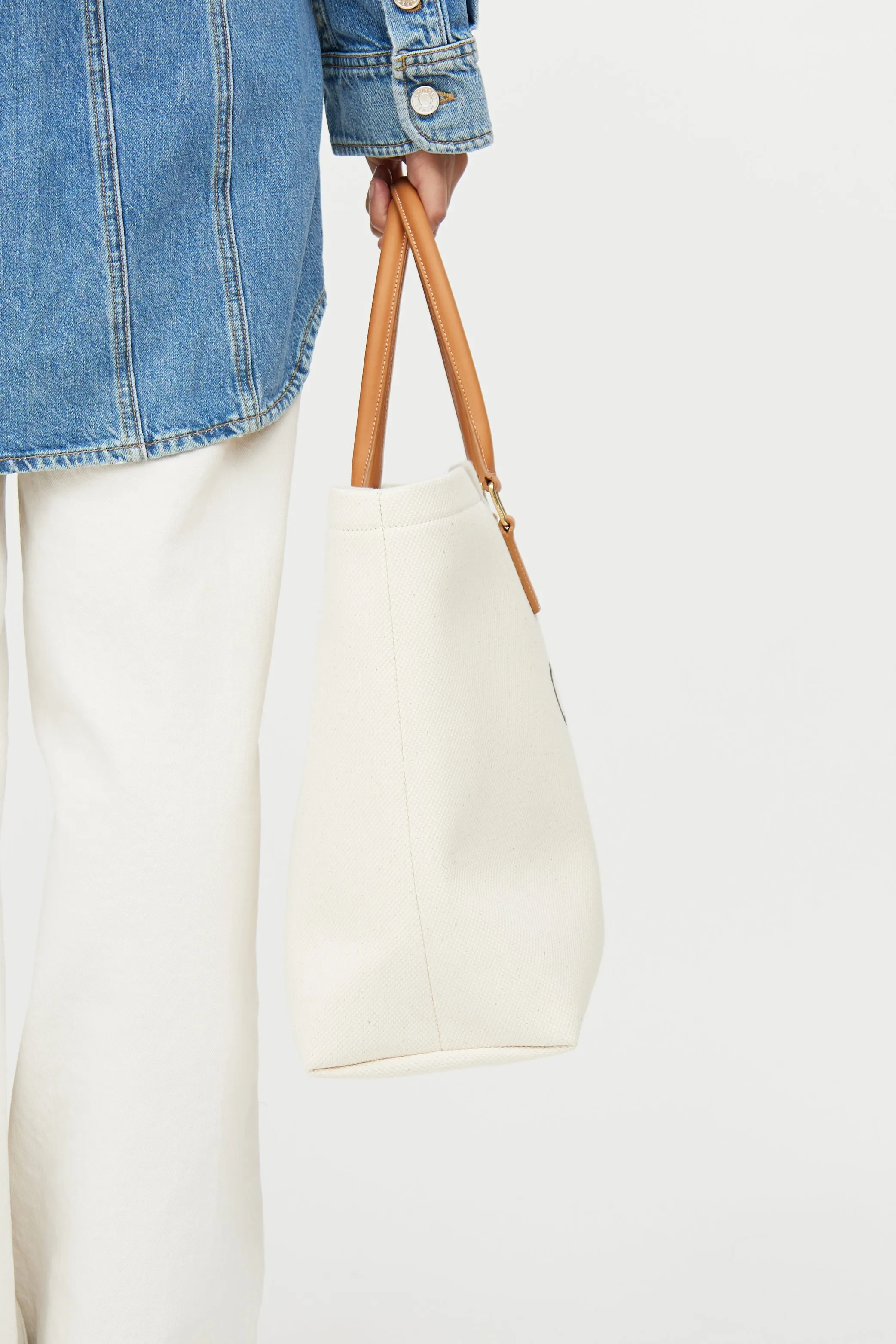 Cream & Brown Cabas Canvas Horizontal Tote Bag