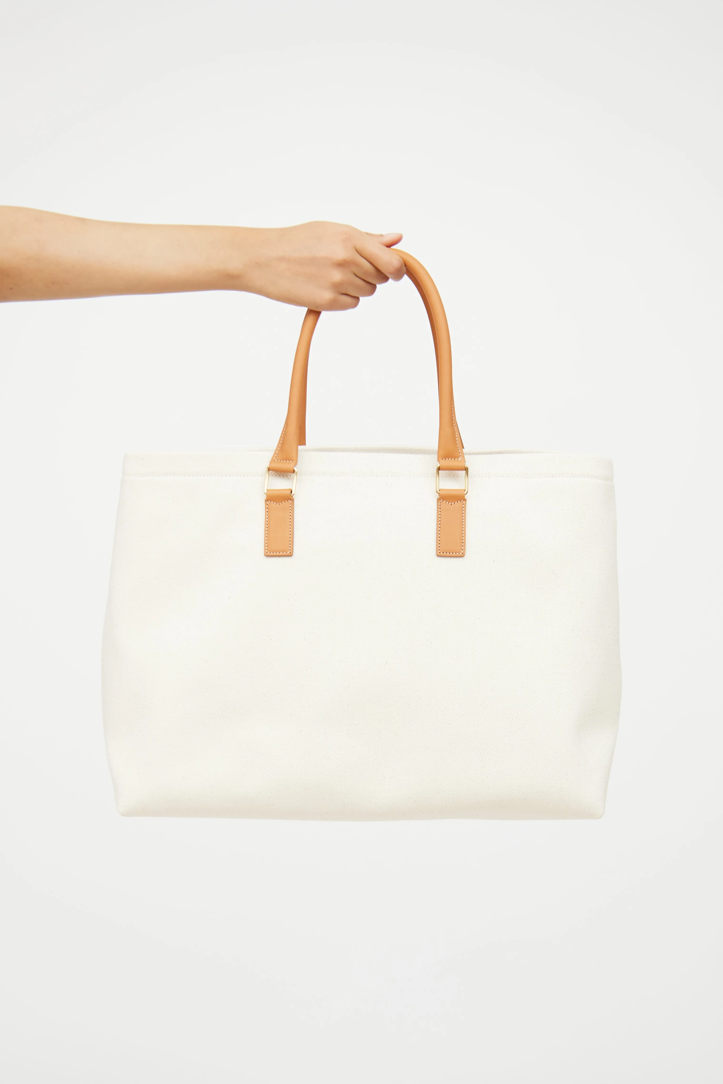 Cream & Brown Cabas Canvas Horizontal Tote Bag