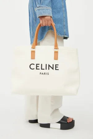 Cream & Brown Cabas Canvas Horizontal Tote Bag