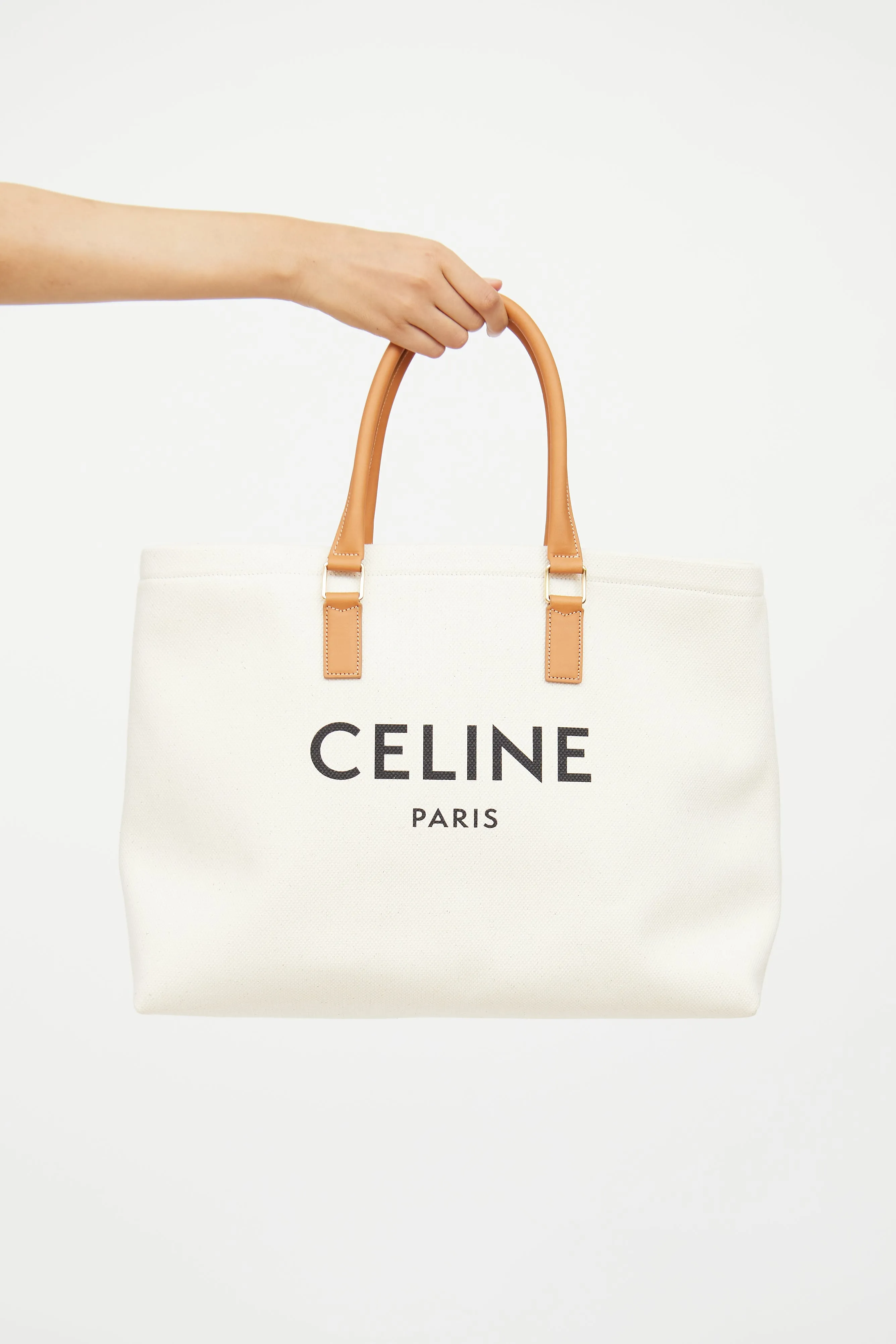 Cream & Brown Cabas Canvas Horizontal Tote Bag