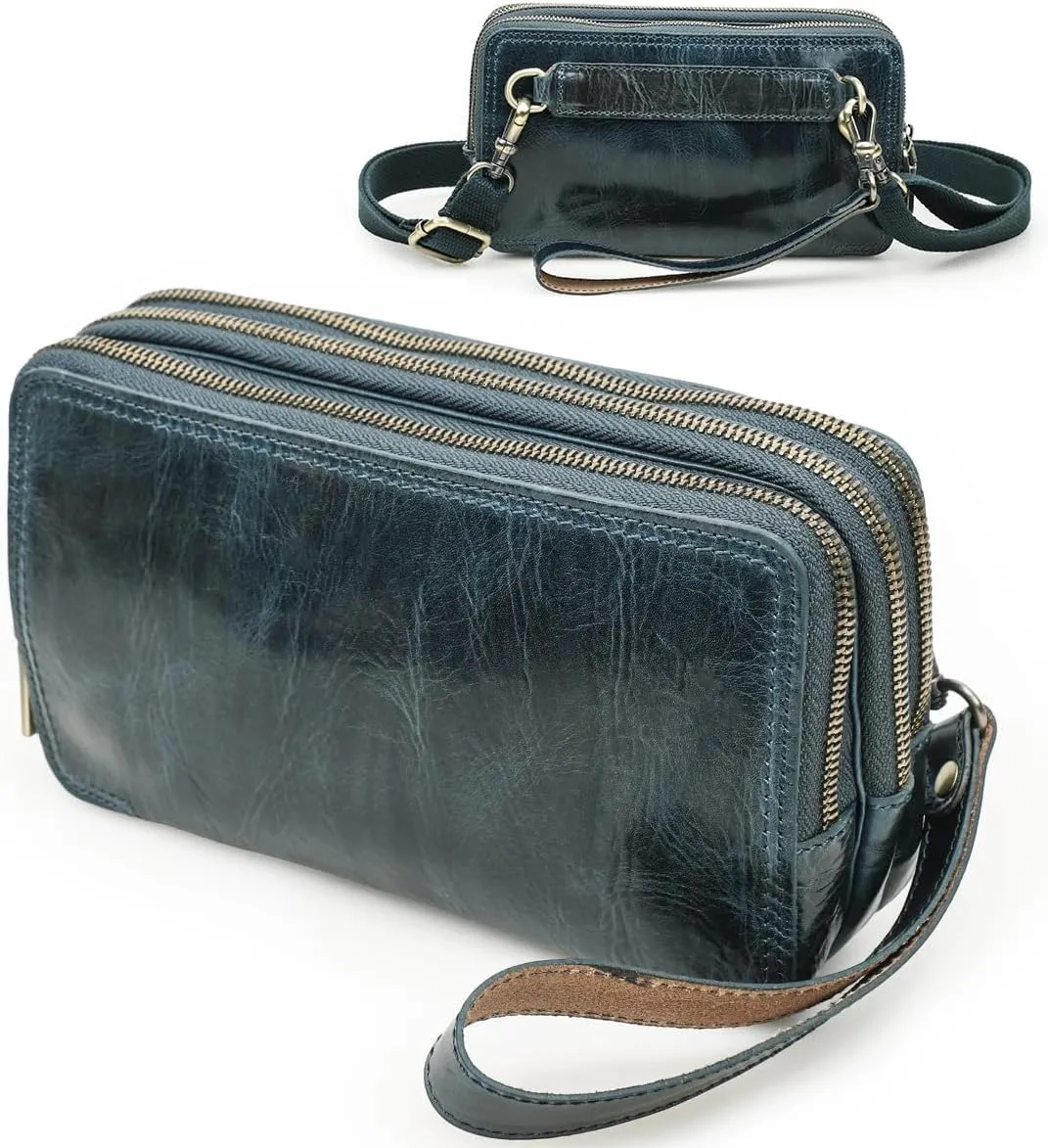 Genuine Leather Wristlet Clutch Purse for Unisex Small Crossbody Bag Clutch Wallet Shoulder Handbag