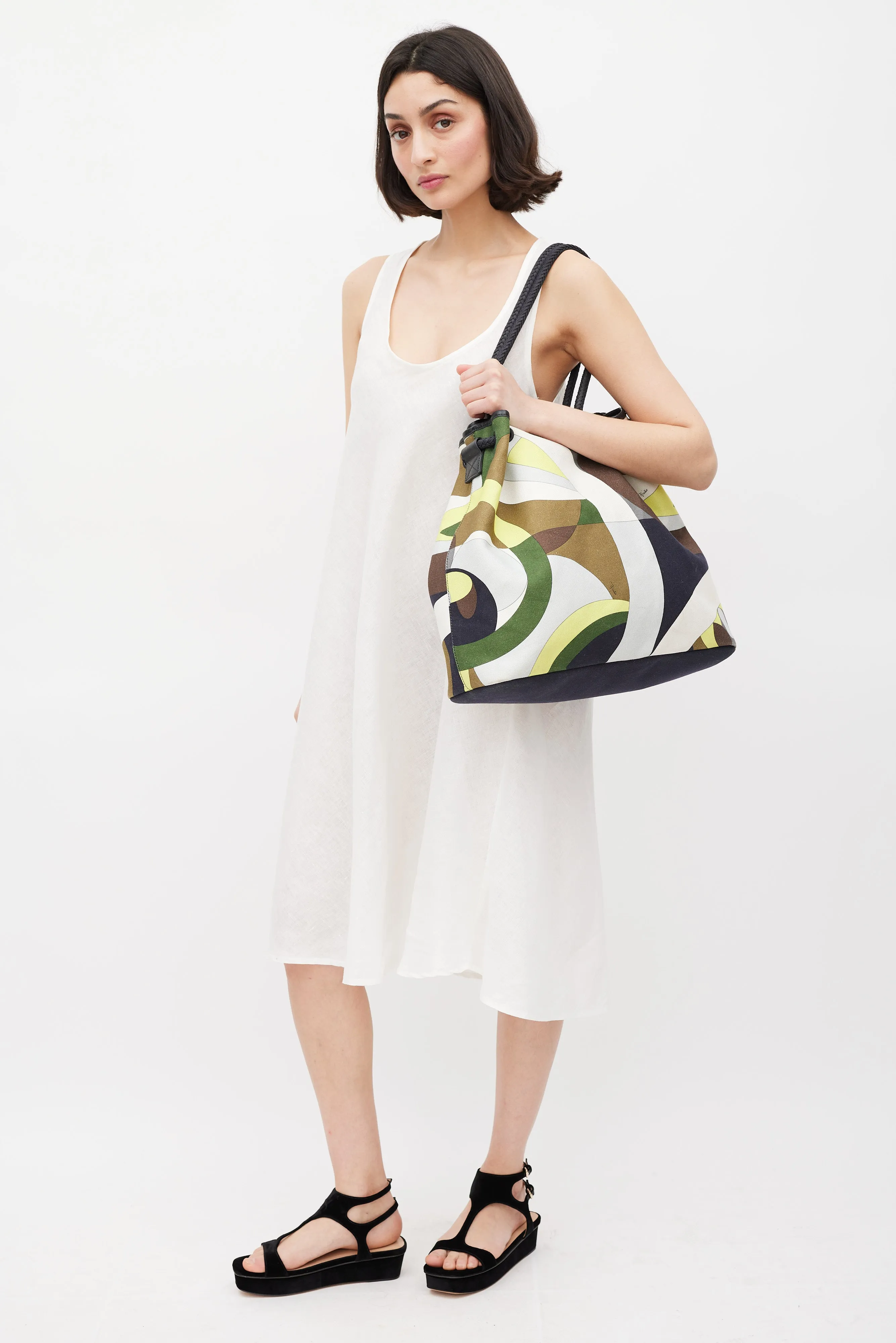 Green & Multicolour Canvas Printed Tote Bag