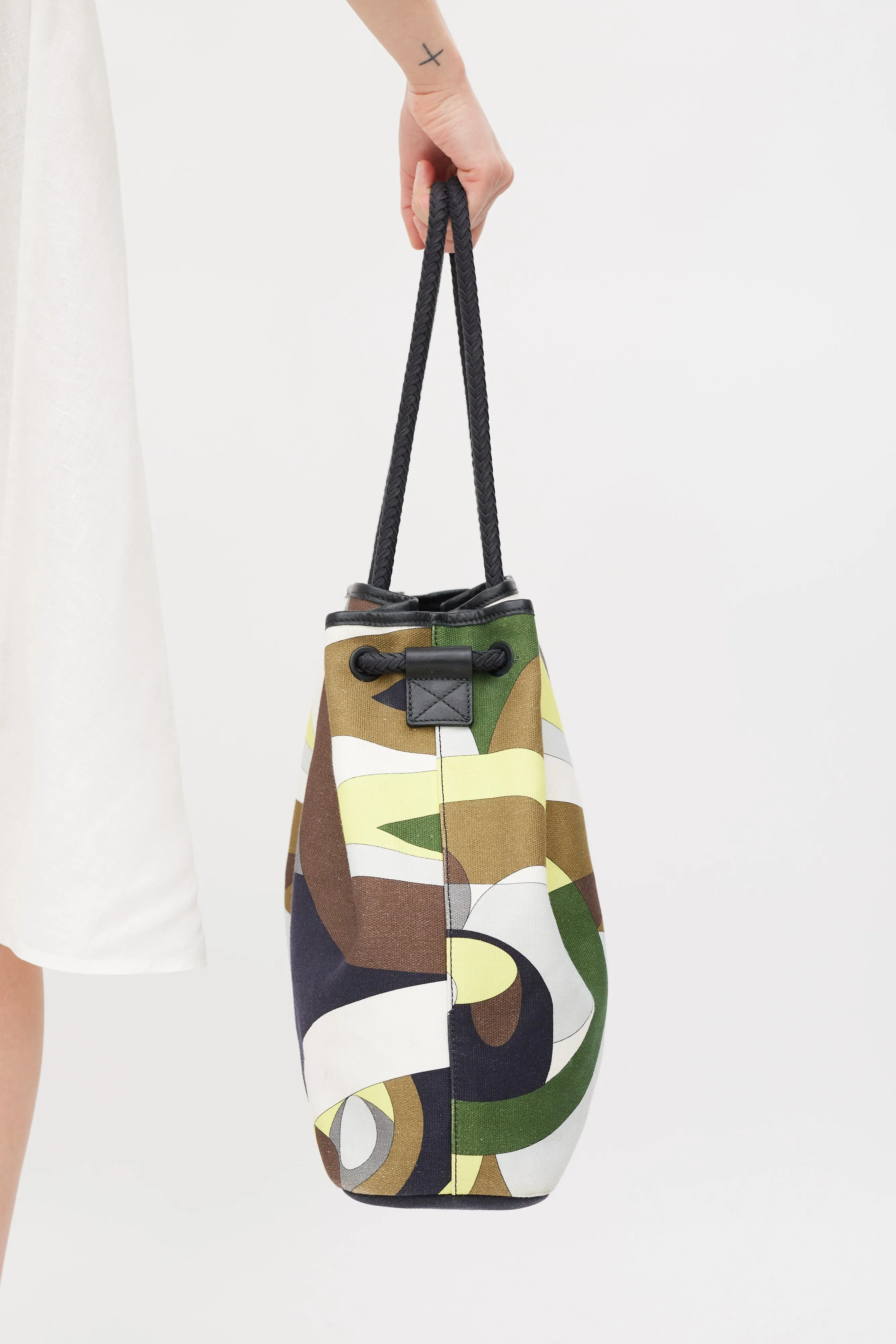 Green & Multicolour Canvas Printed Tote Bag