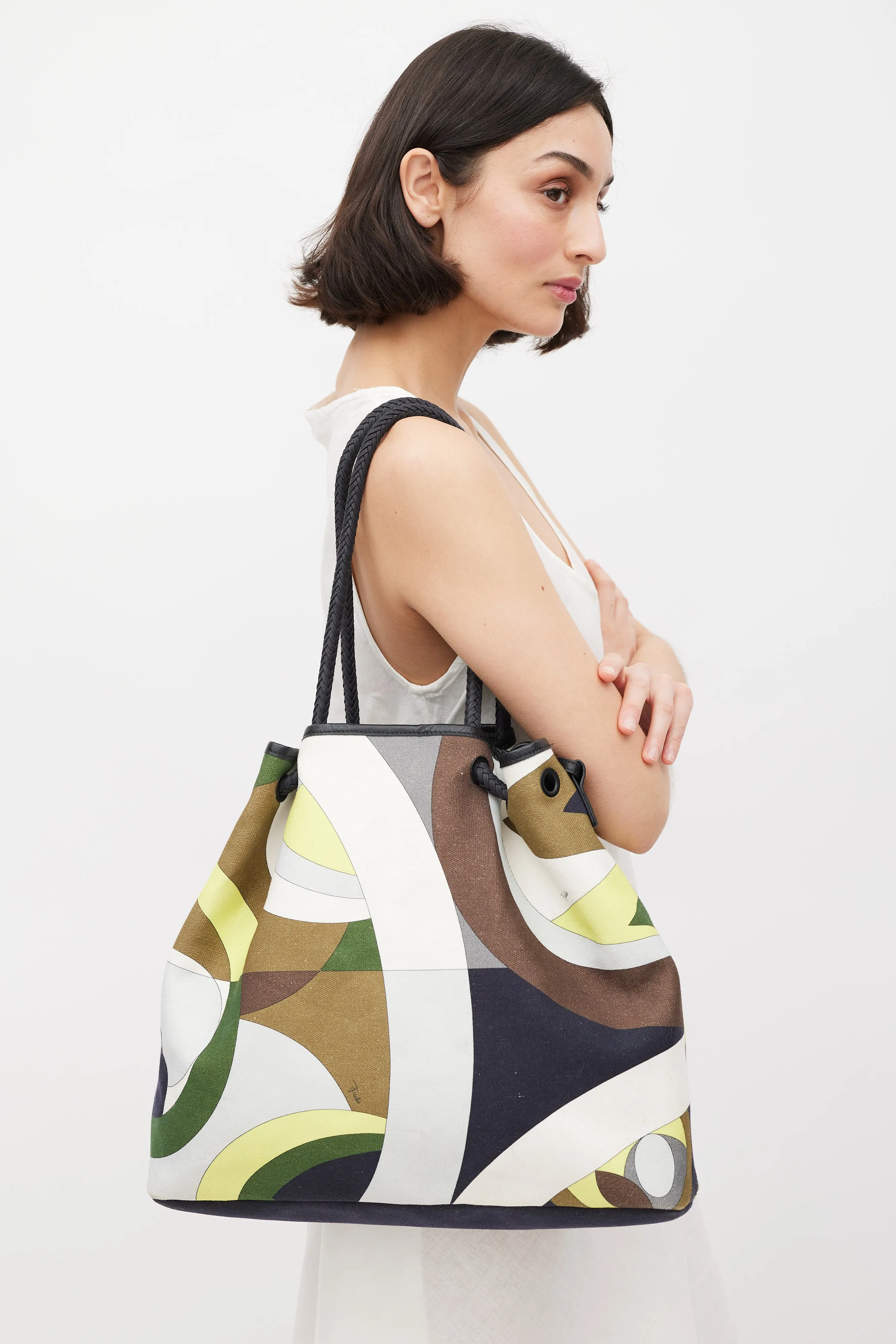 Green & Multicolour Canvas Printed Tote Bag