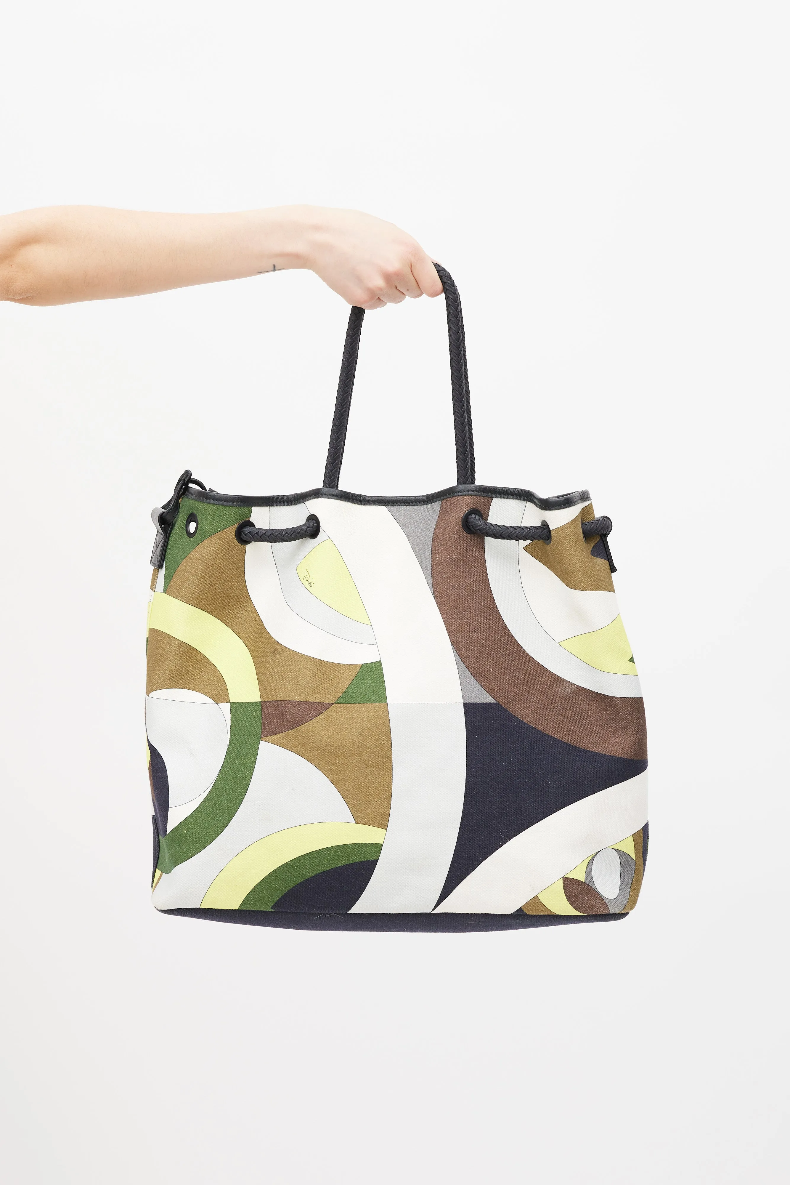 Green & Multicolour Canvas Printed Tote Bag