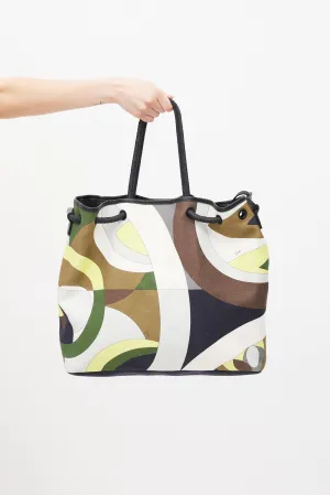Green & Multicolour Canvas Printed Tote Bag
