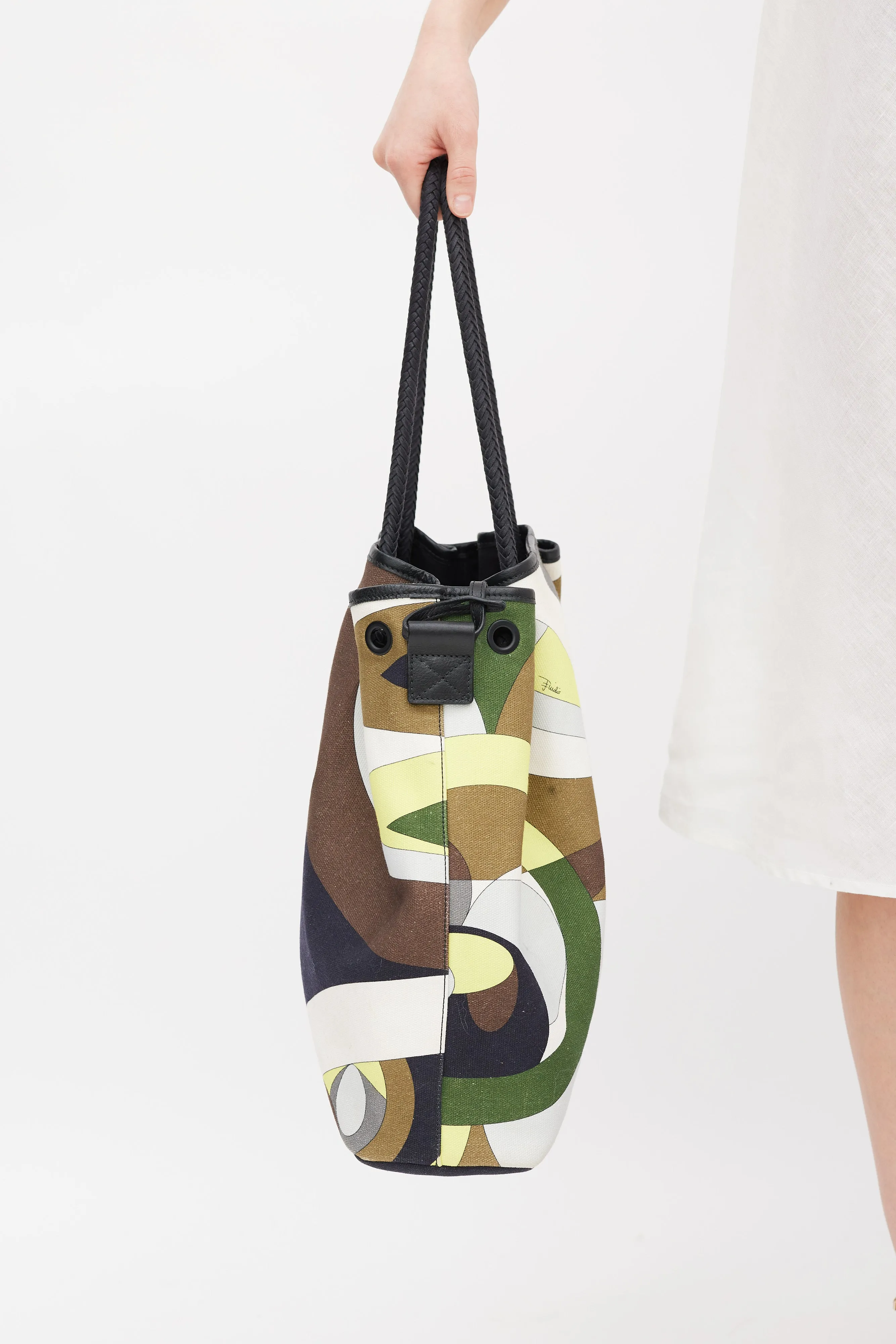 Green & Multicolour Canvas Printed Tote Bag