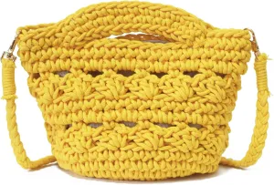 Handwoven Crossbody Handbag Summer Beach Bucket bag Cotton Crochet Shoulder Bag Basket Purse for Women