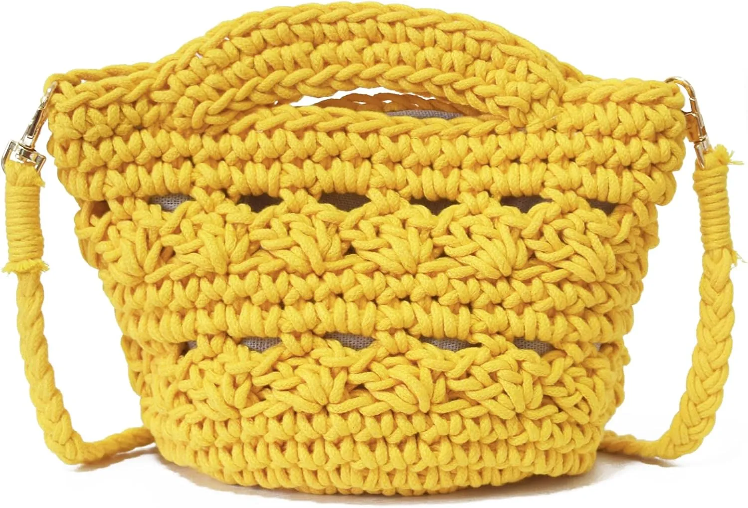 Handwoven Crossbody Handbag Summer Beach Bucket bag Cotton Crochet Shoulder Bag Basket Purse for Women