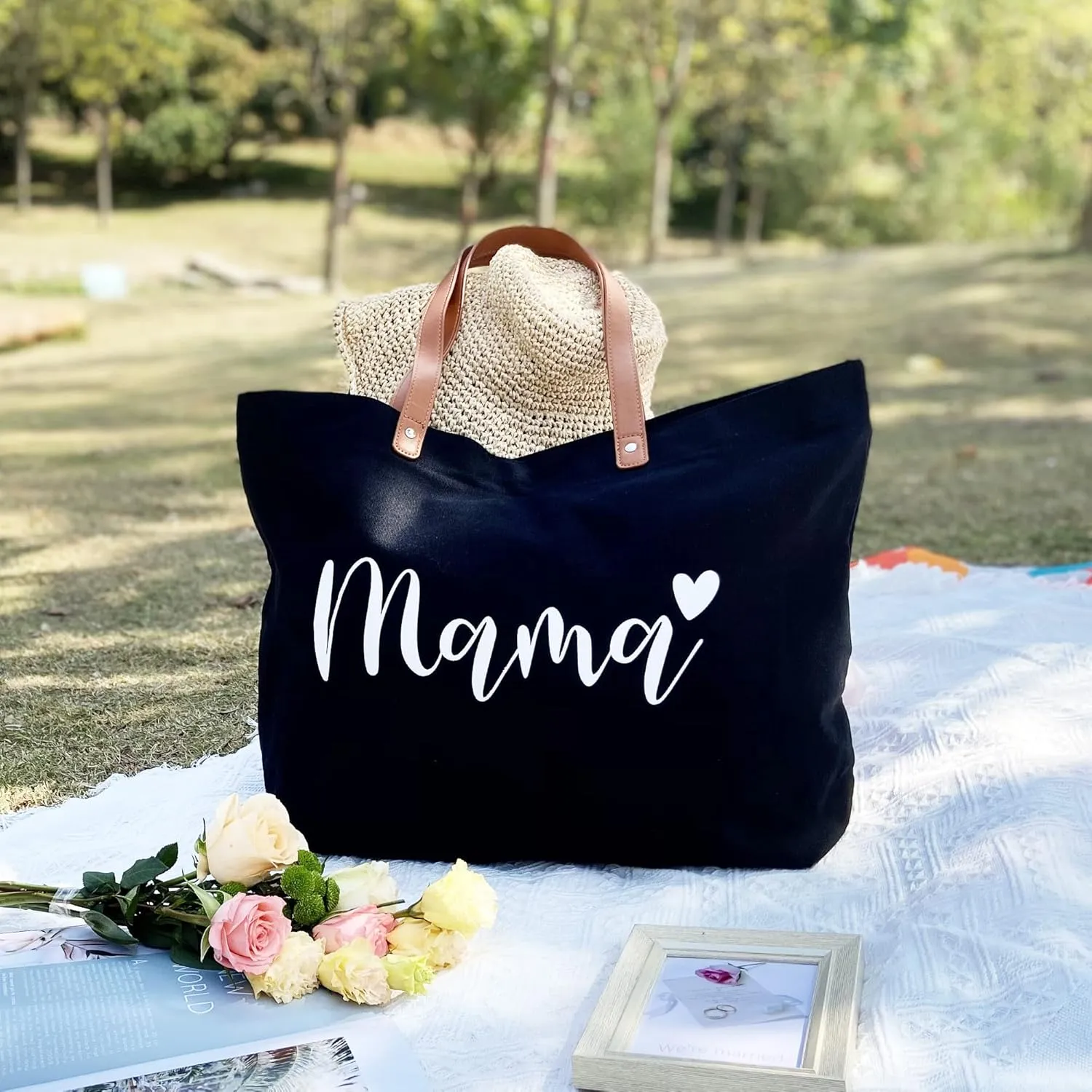 Lamyba New Mom Gifts, Mothers Day Gifts From Daughter Son Kids, Mama Bag Tote for Hospital or Baby Essentials, Mom to Be Gift