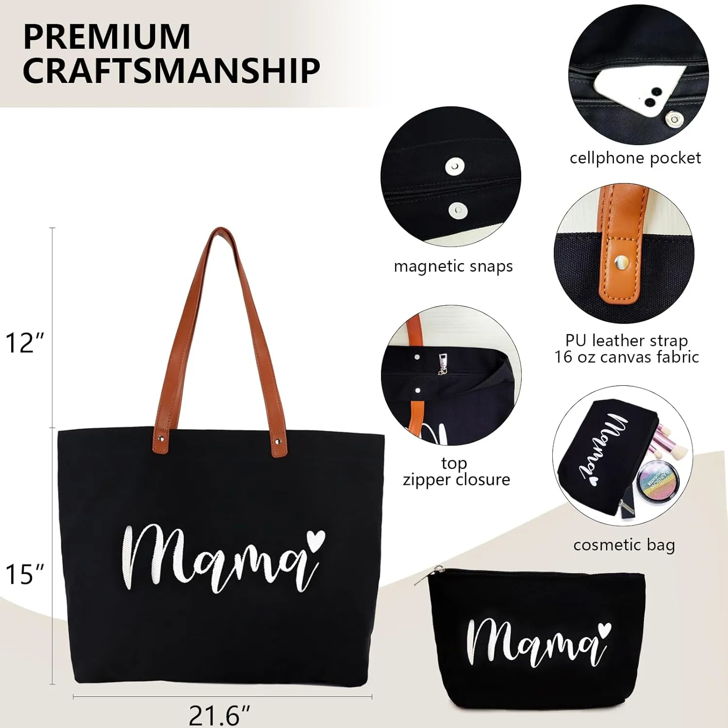 Lamyba New Mom Gifts, Mothers Day Gifts From Daughter Son Kids, Mama Bag Tote for Hospital or Baby Essentials, Mom to Be Gift