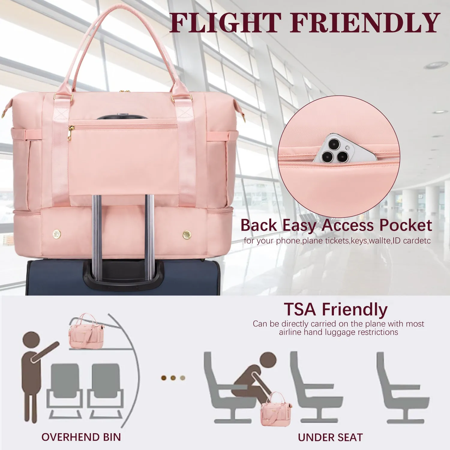 Large Carry Travel Duffel HandBag with USB Charging Port