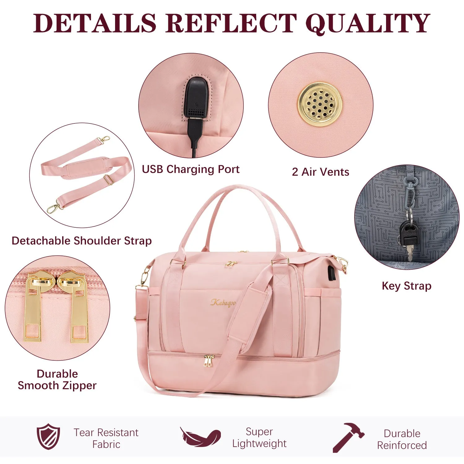 Large Carry Travel Duffel HandBag with USB Charging Port