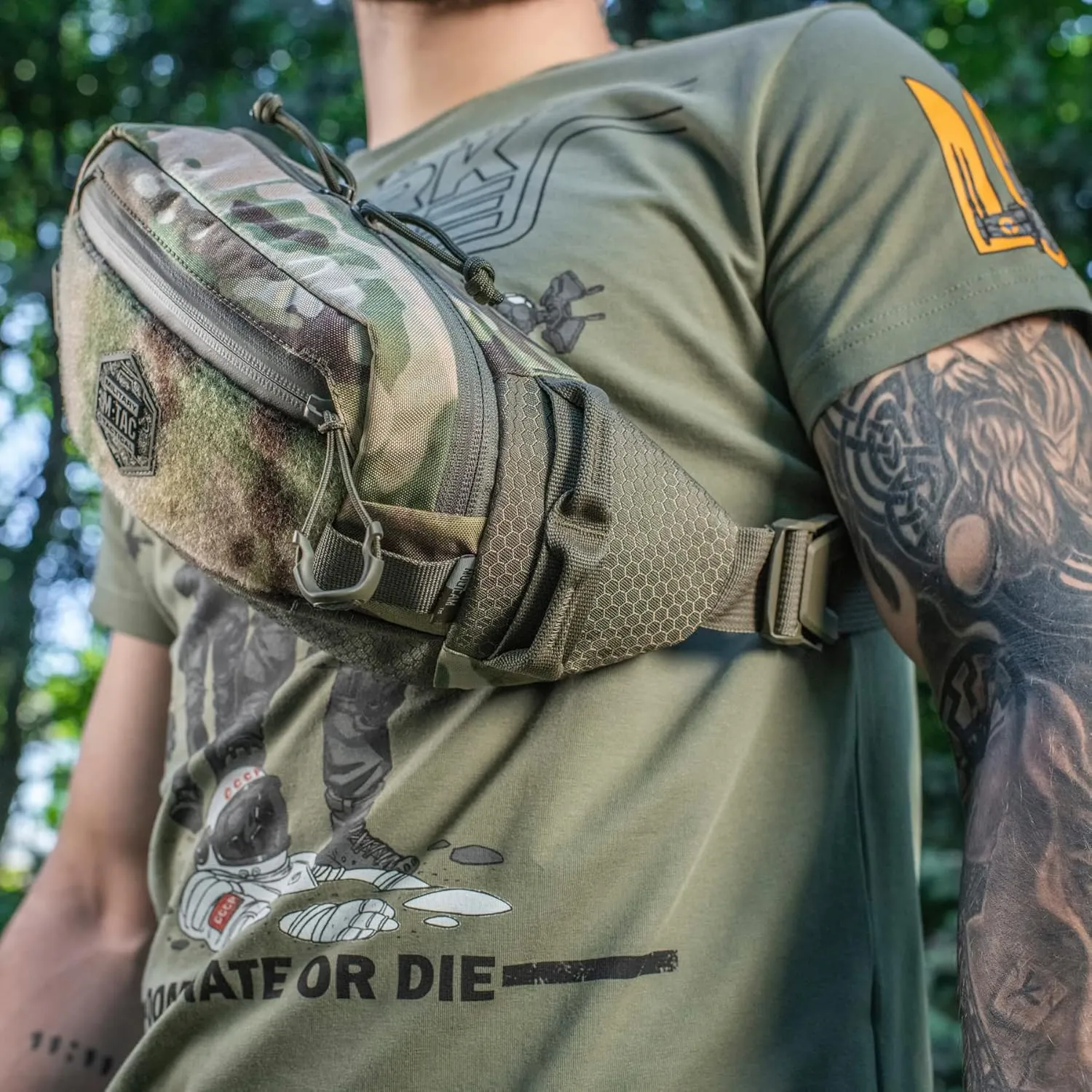 M-Tac Elite Tactical Hexagon Fanny Pack - Military Style Belt Bag for Men with Molle - EDC Waist Pack (Multicam Ranger Green)