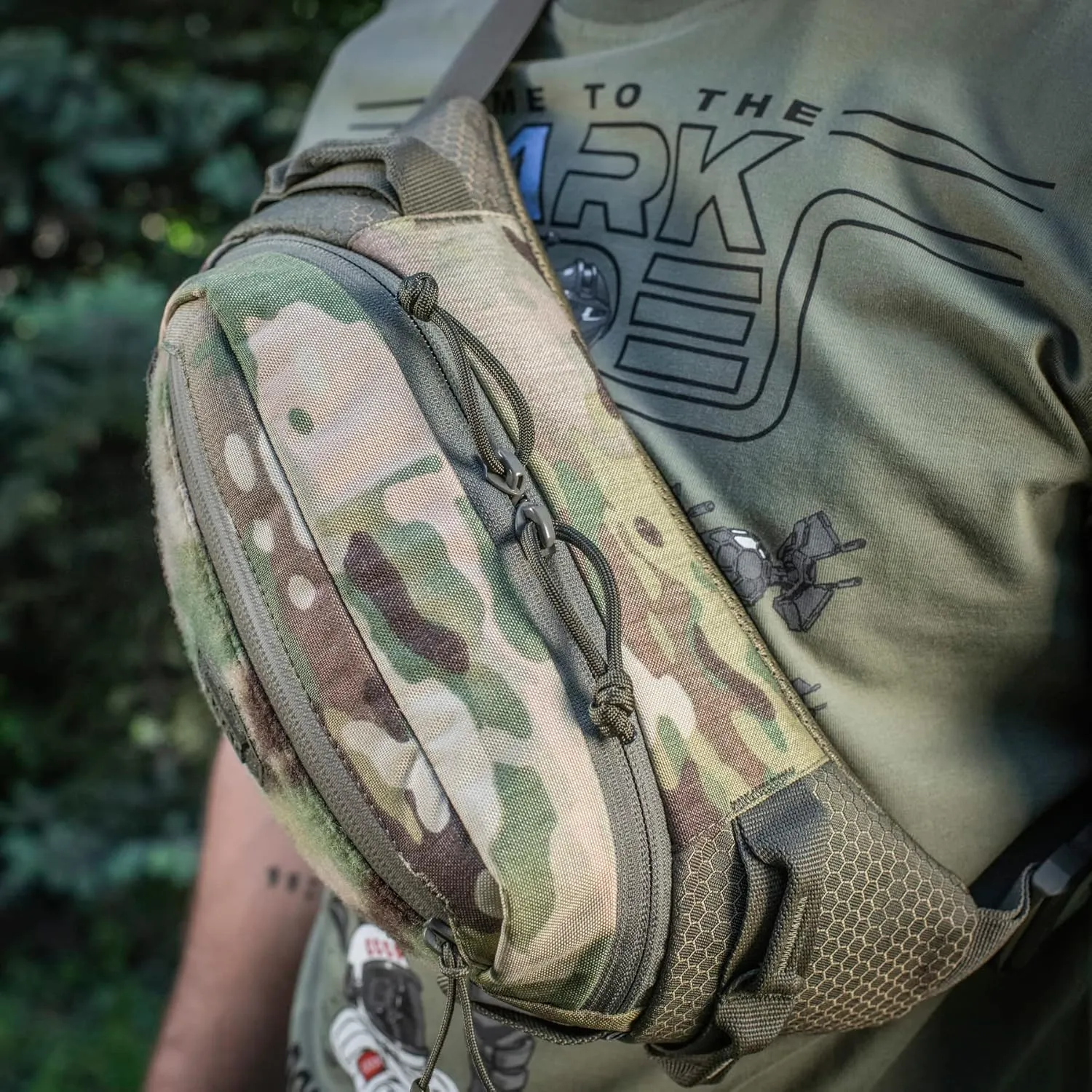 M-Tac Elite Tactical Hexagon Fanny Pack - Military Style Belt Bag for Men with Molle - EDC Waist Pack (Multicam Ranger Green)