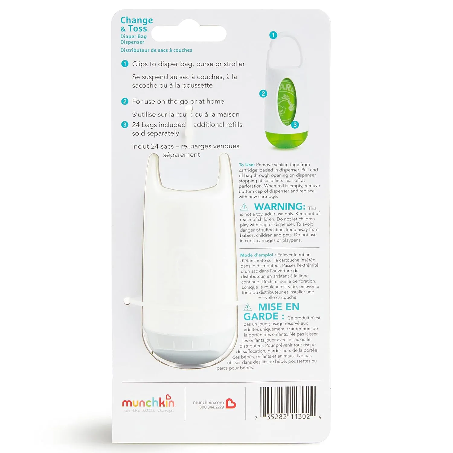 Munchkin Arm and Hammer Diaper Bag Dispenser and 24 Diaper Disposal Bags