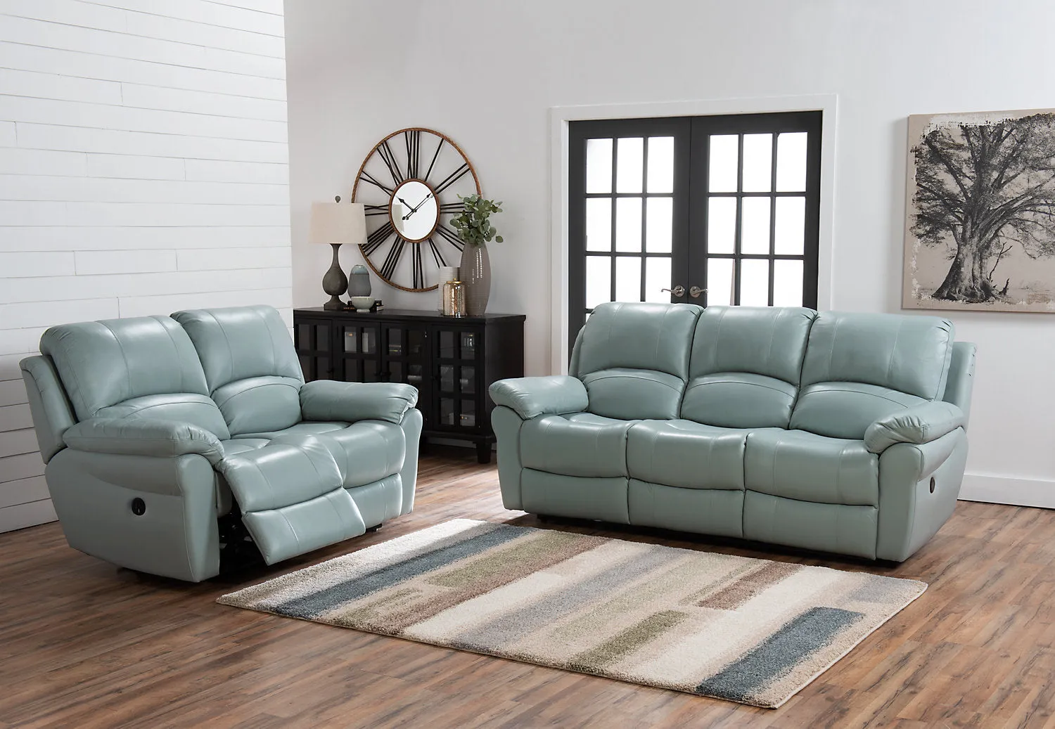 Nelson Genuine Leather Power Reclining Loveseat - Blue