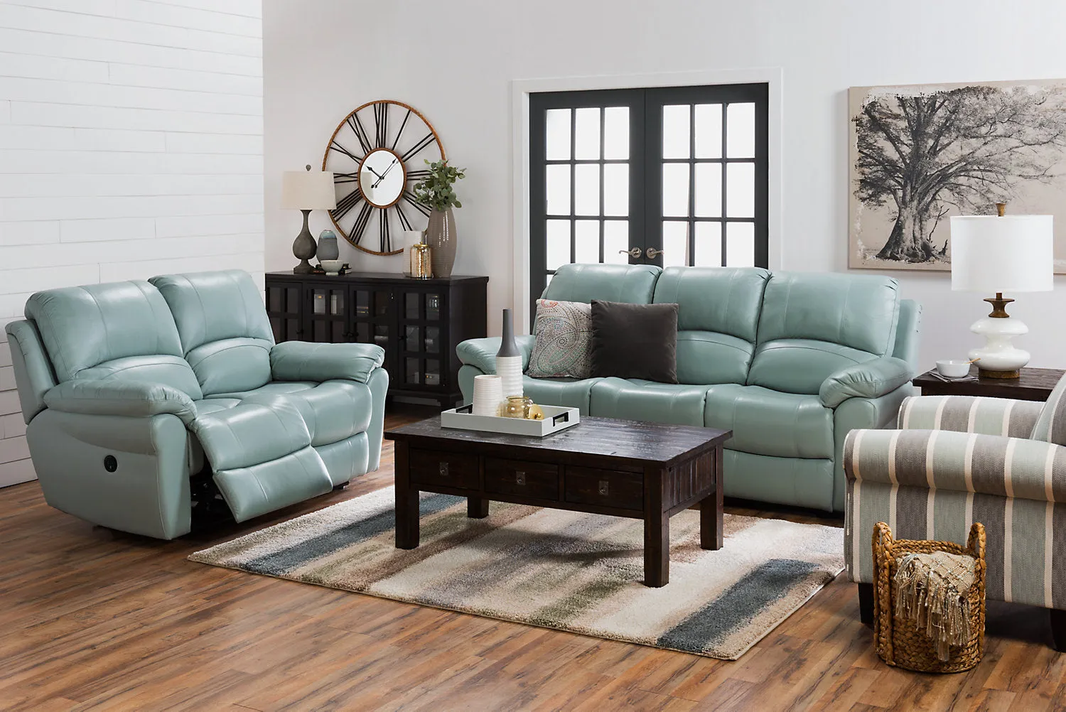 Nelson Genuine Leather Power Reclining Loveseat - Blue