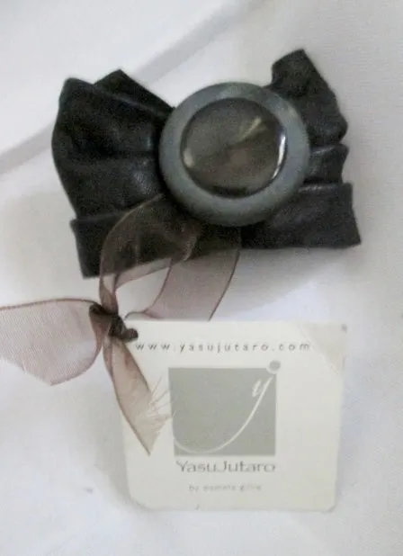 New YASUJUTARO Leather Bracelet Cuff BUTTON Handcrafted Artisan Jewelry BLACK RUCHED
