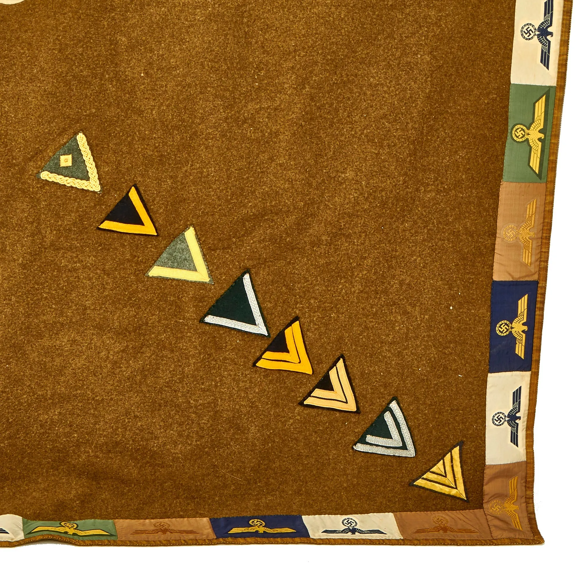 Original U.S. WWII Bring Back Souvenir Wool Army Trophy Blanket Covered with 140 German Kriegsmarine Navy & Heer Army Patches & Insignia - 78" x 67"