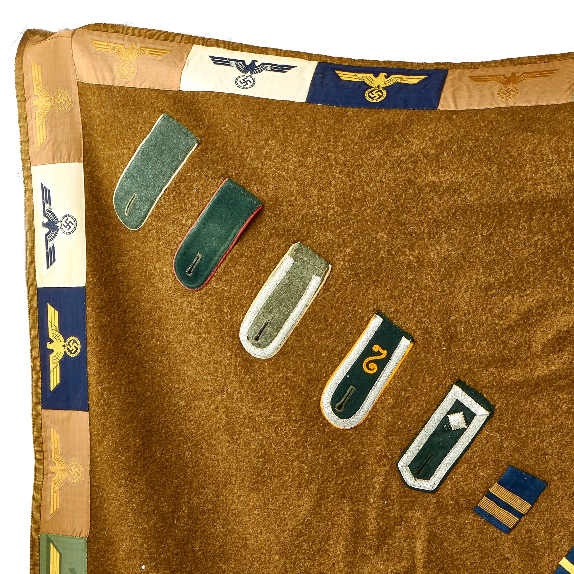 Original U.S. WWII Bring Back Souvenir Wool Army Trophy Blanket Covered with 140 German Kriegsmarine Navy & Heer Army Patches & Insignia - 78" x 67"