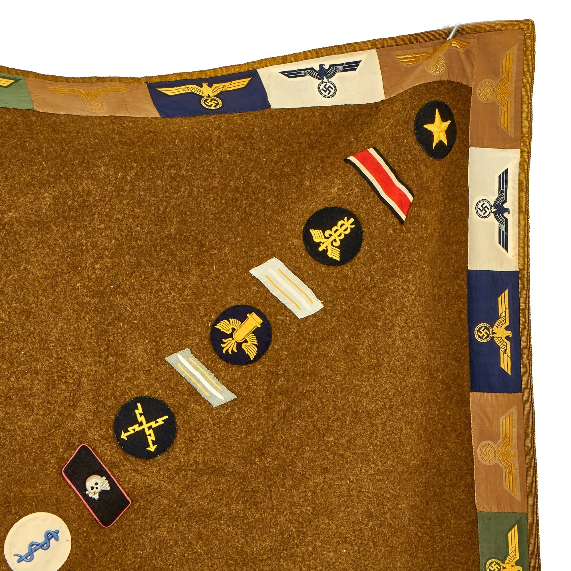 Original U.S. WWII Bring Back Souvenir Wool Army Trophy Blanket Covered with 140 German Kriegsmarine Navy & Heer Army Patches & Insignia - 78" x 67"