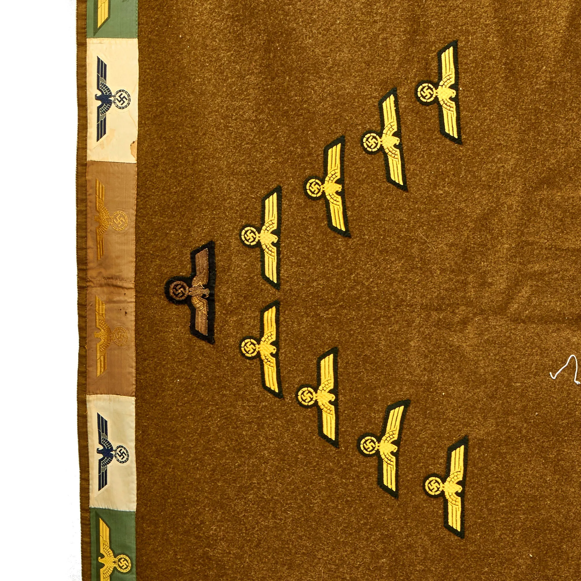 Original U.S. WWII Bring Back Souvenir Wool Army Trophy Blanket Covered with 140 German Kriegsmarine Navy & Heer Army Patches & Insignia - 78" x 67"