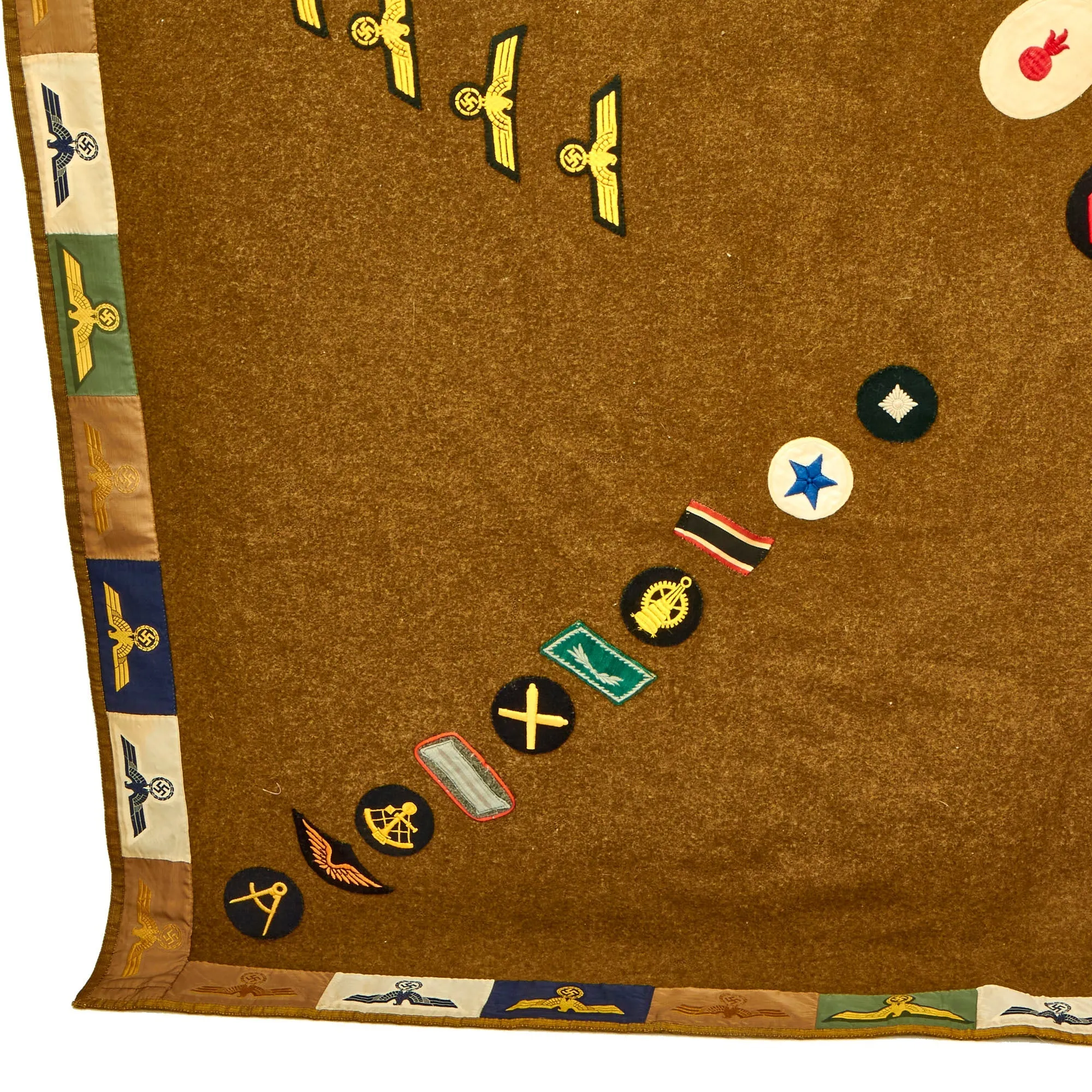 Original U.S. WWII Bring Back Souvenir Wool Army Trophy Blanket Covered with 140 German Kriegsmarine Navy & Heer Army Patches & Insignia - 78" x 67"