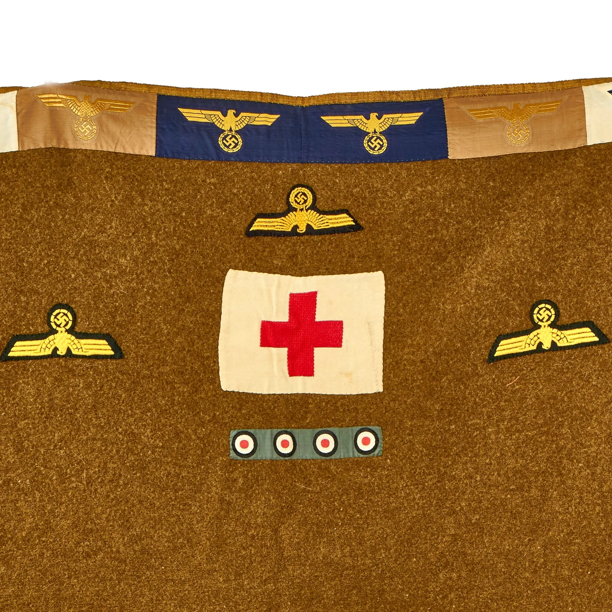 Original U.S. WWII Bring Back Souvenir Wool Army Trophy Blanket Covered with 140 German Kriegsmarine Navy & Heer Army Patches & Insignia - 78" x 67"