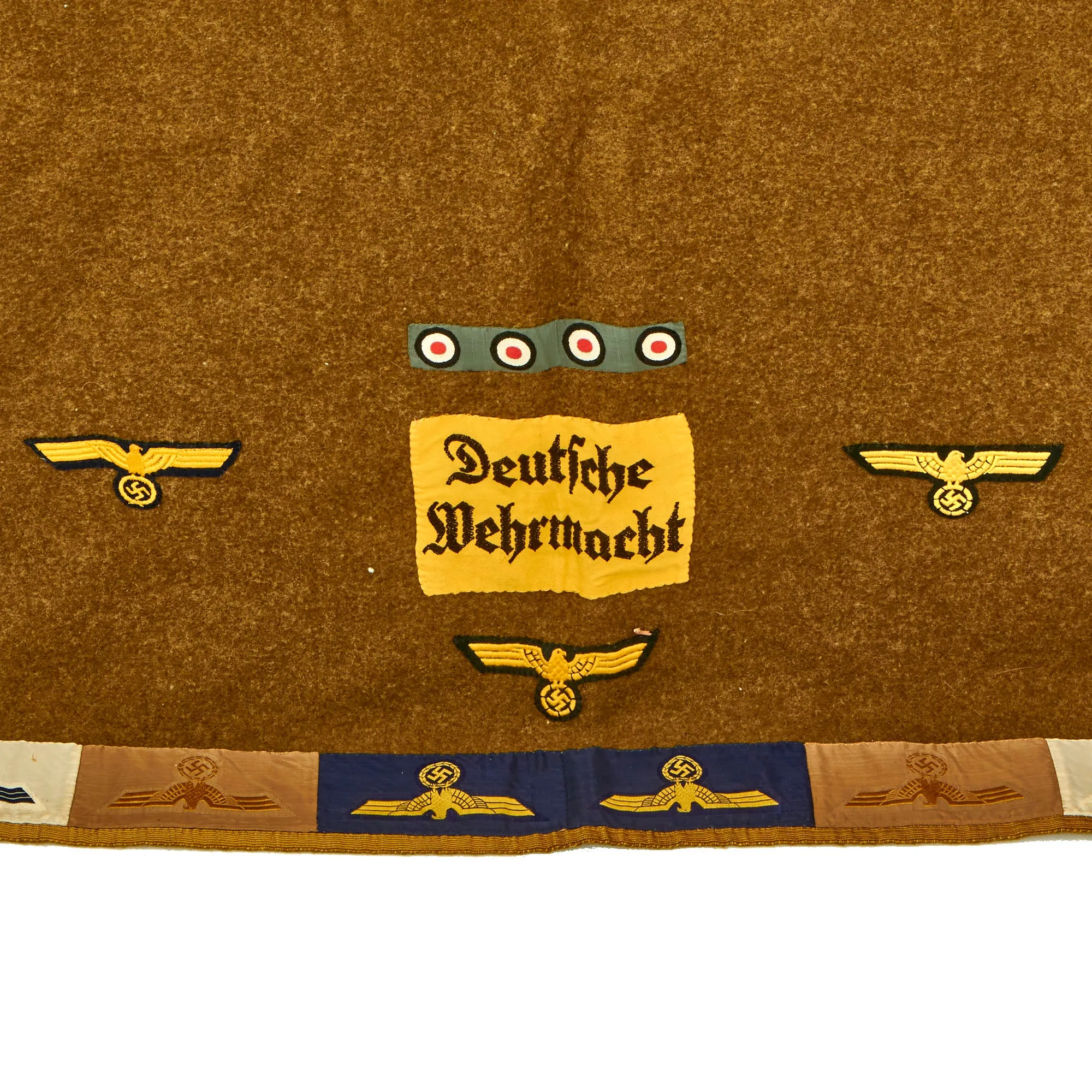 Original U.S. WWII Bring Back Souvenir Wool Army Trophy Blanket Covered with 140 German Kriegsmarine Navy & Heer Army Patches & Insignia - 78" x 67"