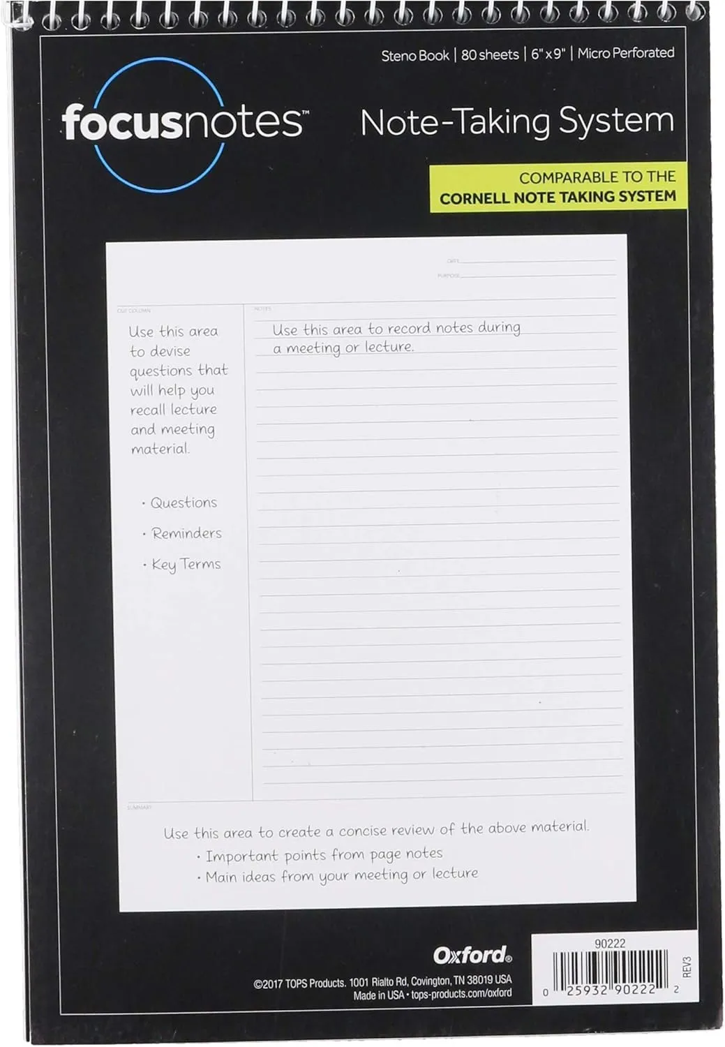 Oxford Innovative Steno Project Ruled Notebook (TOPS), 90222, White