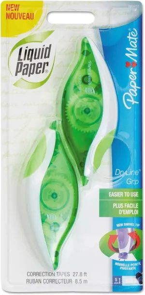 Paper Mate Liquid Paper DryLine Grip Correction White Tape, 2 Count