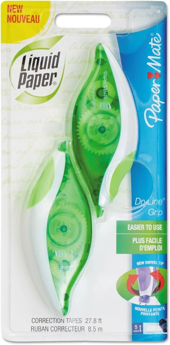 Paper Mate Liquid Paper DryLine Grip Correction White Tape, 2 Count