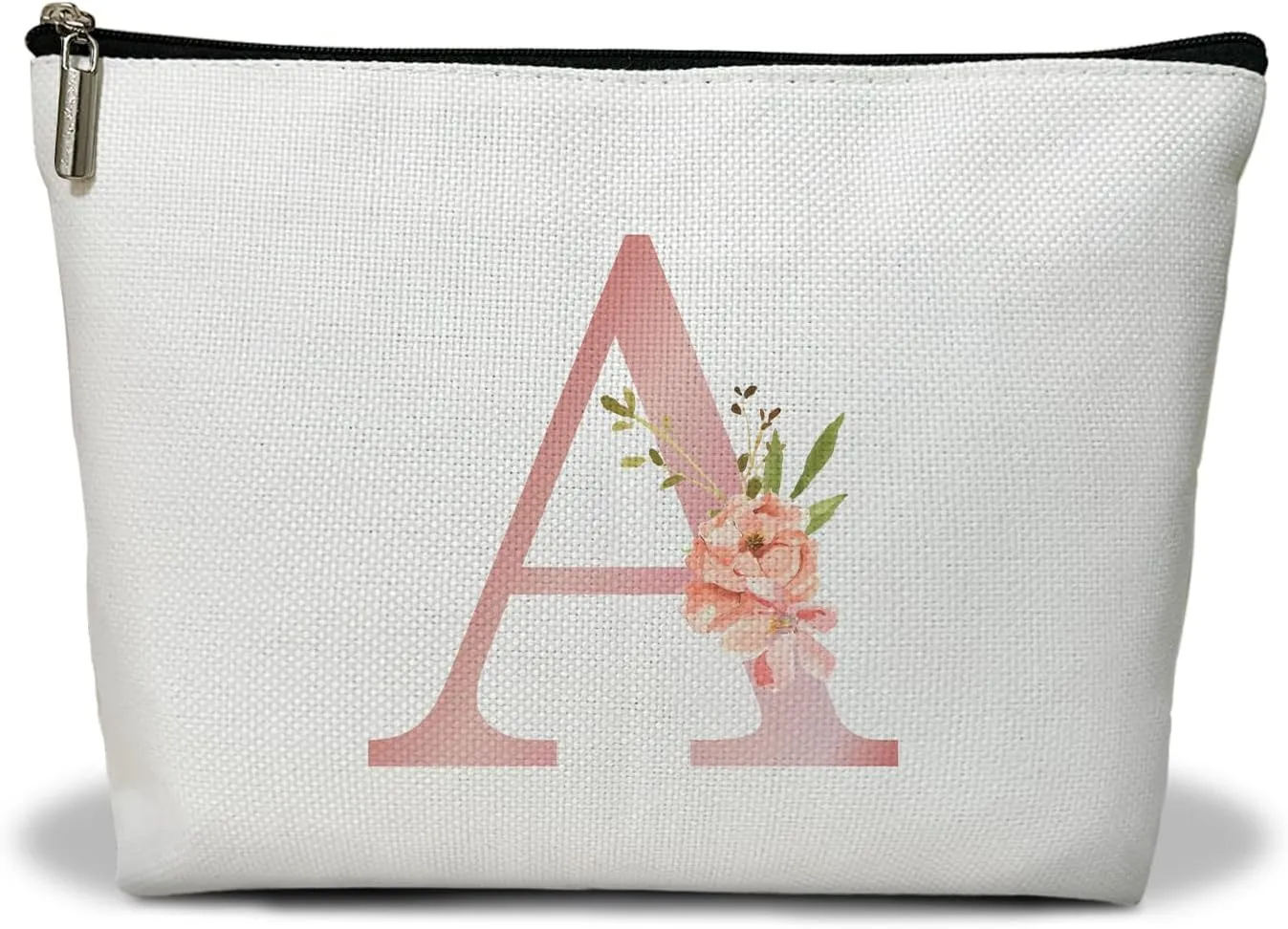 Personalized Initial A-Z Floral Makeup Bag, Gift for Women Sister Mom Friend Daughter, Monogram Travel Organizer Cosmetic Bags with Zipper, Wedding Gift For Bride Bridesmaid Letter Toiletry Bag -A