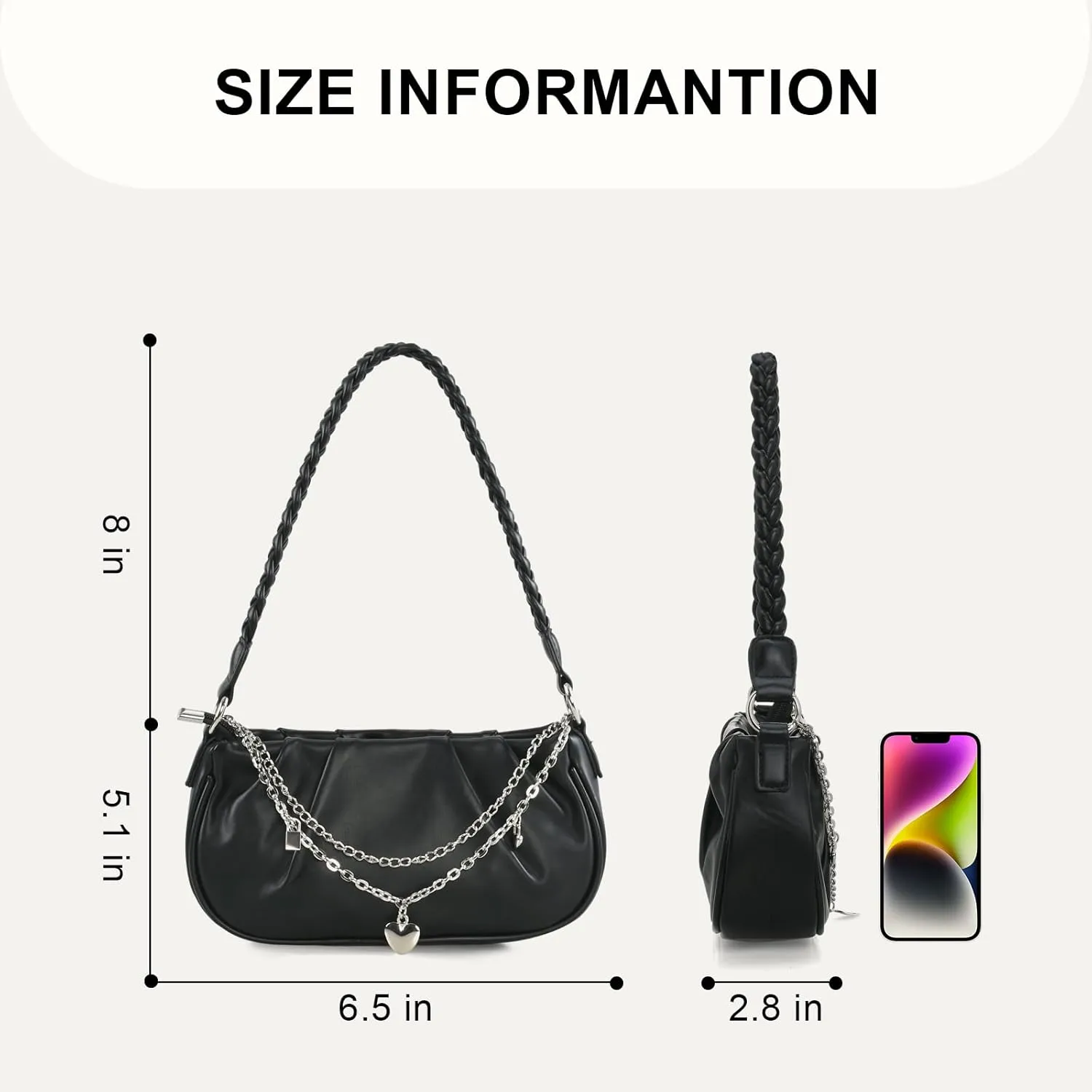Sorexuber Shoulder Bag for Women Y2K Trendy Ruched Underarm Bag Mini Hobo,the Arm Purses Clutch Purse with Zipper Closure