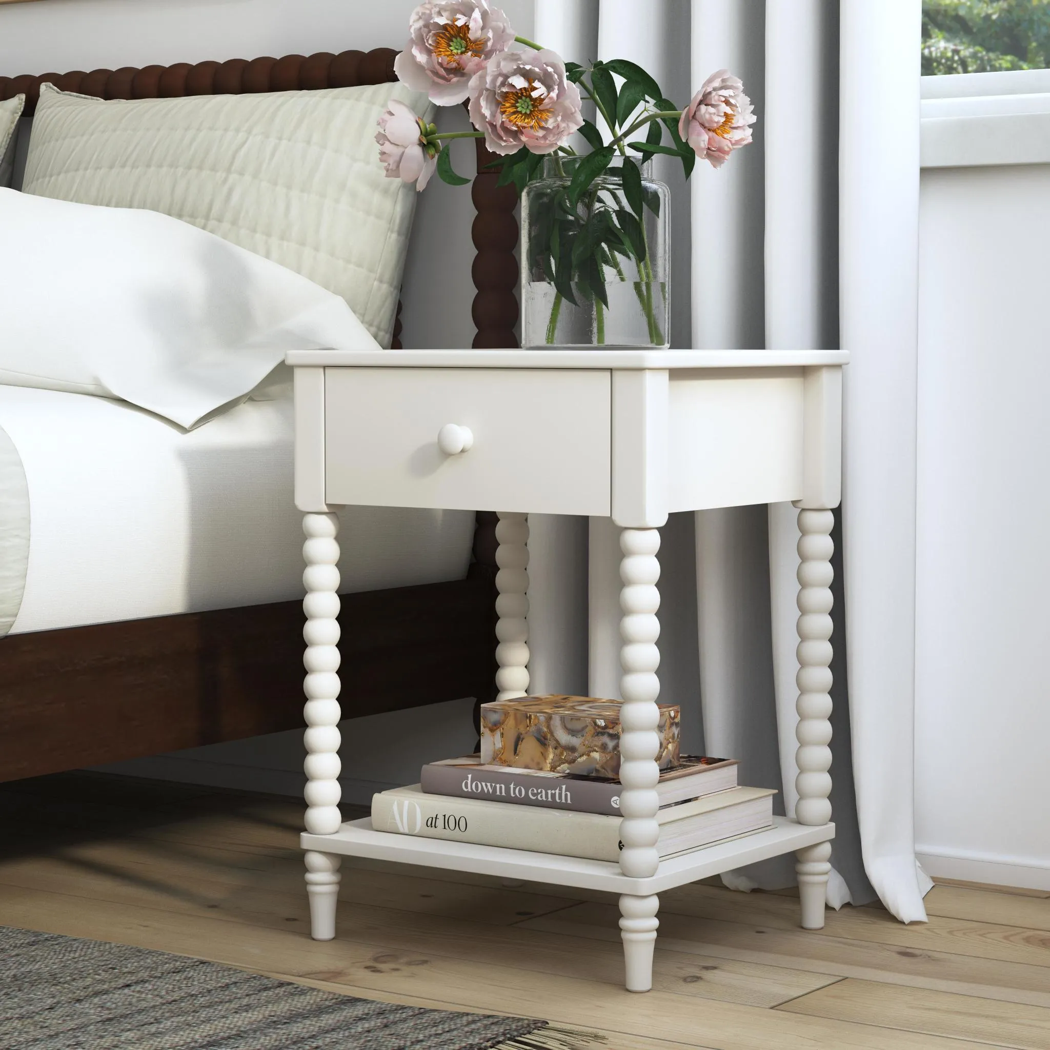 Spindle White Nightstand