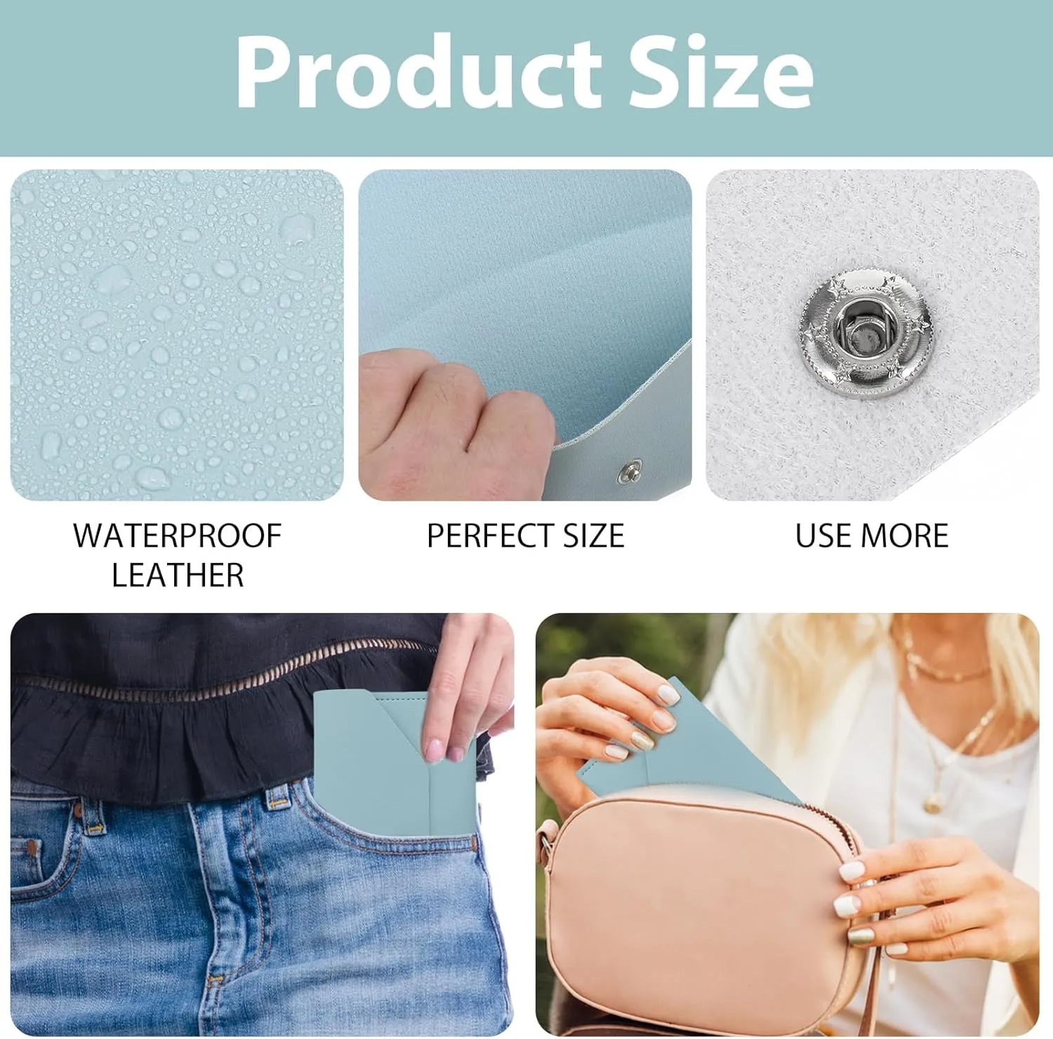 Teaaha Cash Wallet Genuine Leather Money Stuffing Wallets Organizer Reusable Budget Envelope Wallet Retro Clutch Wallets for Men Women Cash Check Billing, Minimalist Design (Blue)
