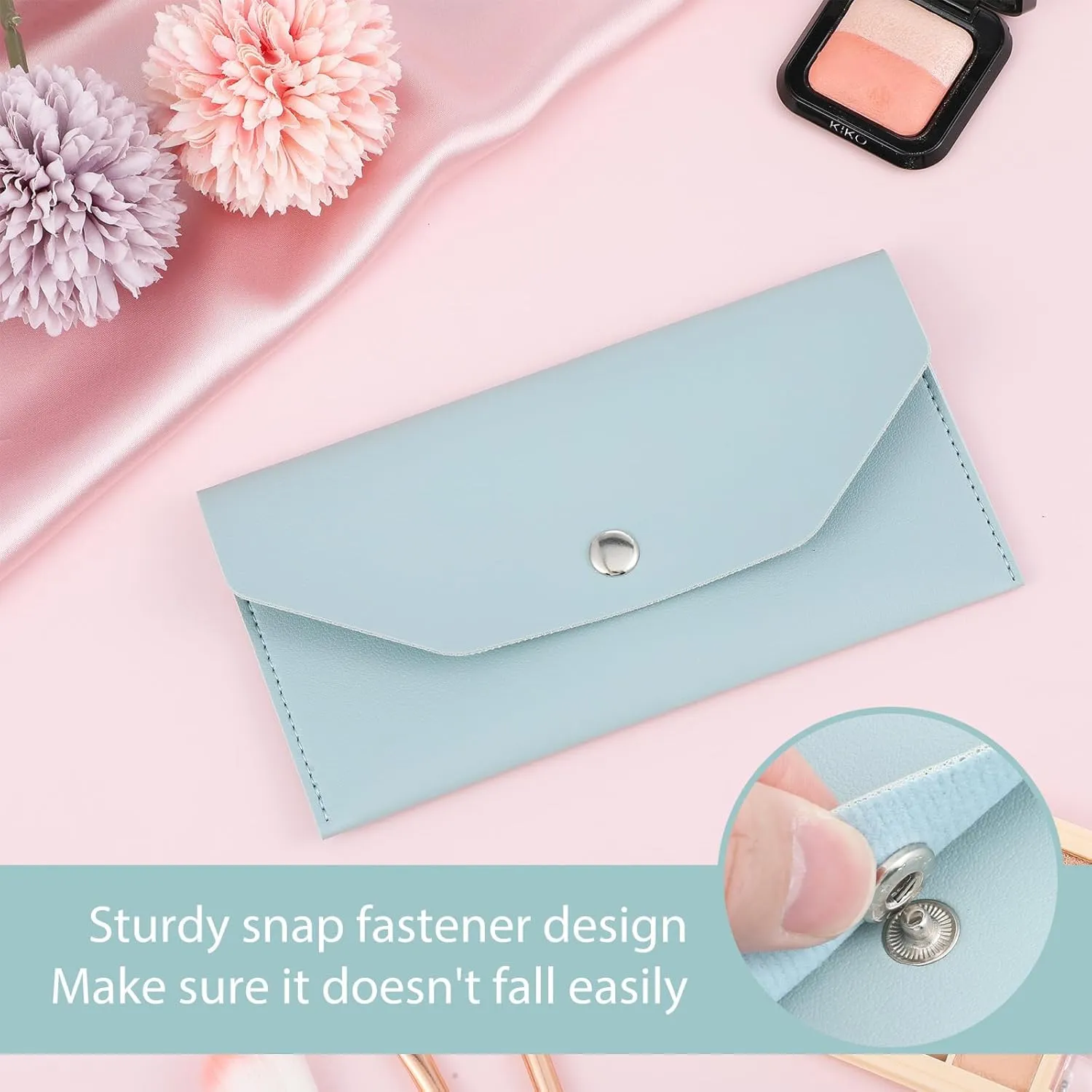 Teaaha Cash Wallet Genuine Leather Money Stuffing Wallets Organizer Reusable Budget Envelope Wallet Retro Clutch Wallets for Men Women Cash Check Billing, Minimalist Design (Blue)