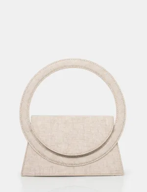 The Top Handle Natural Linen Circlur Handle Grab Bag