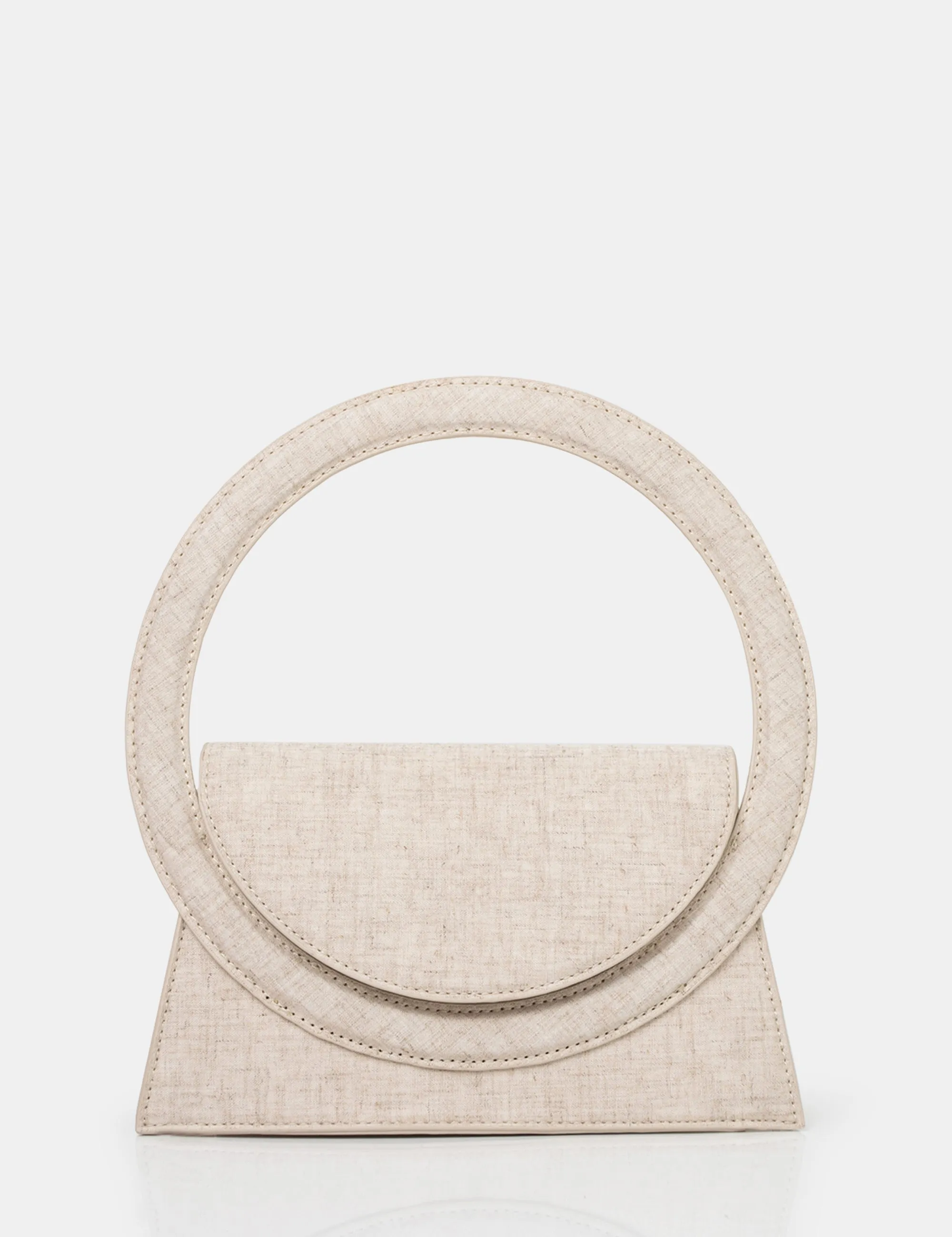 The Top Handle Natural Linen Circlur Handle Grab Bag