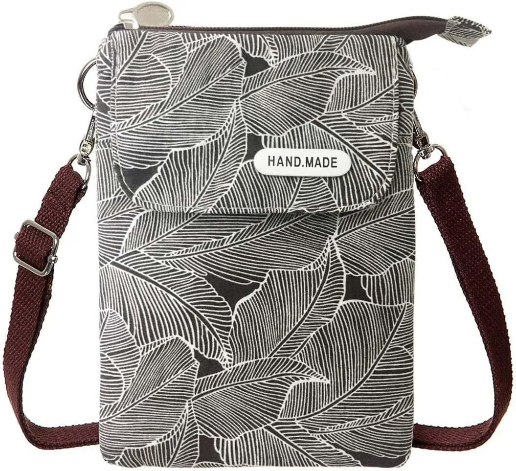 WITERY Leaf Pattern Canvas Cell Phone Purse Wallet Lightweight Small Crossbody Purse Bags for Women Girls