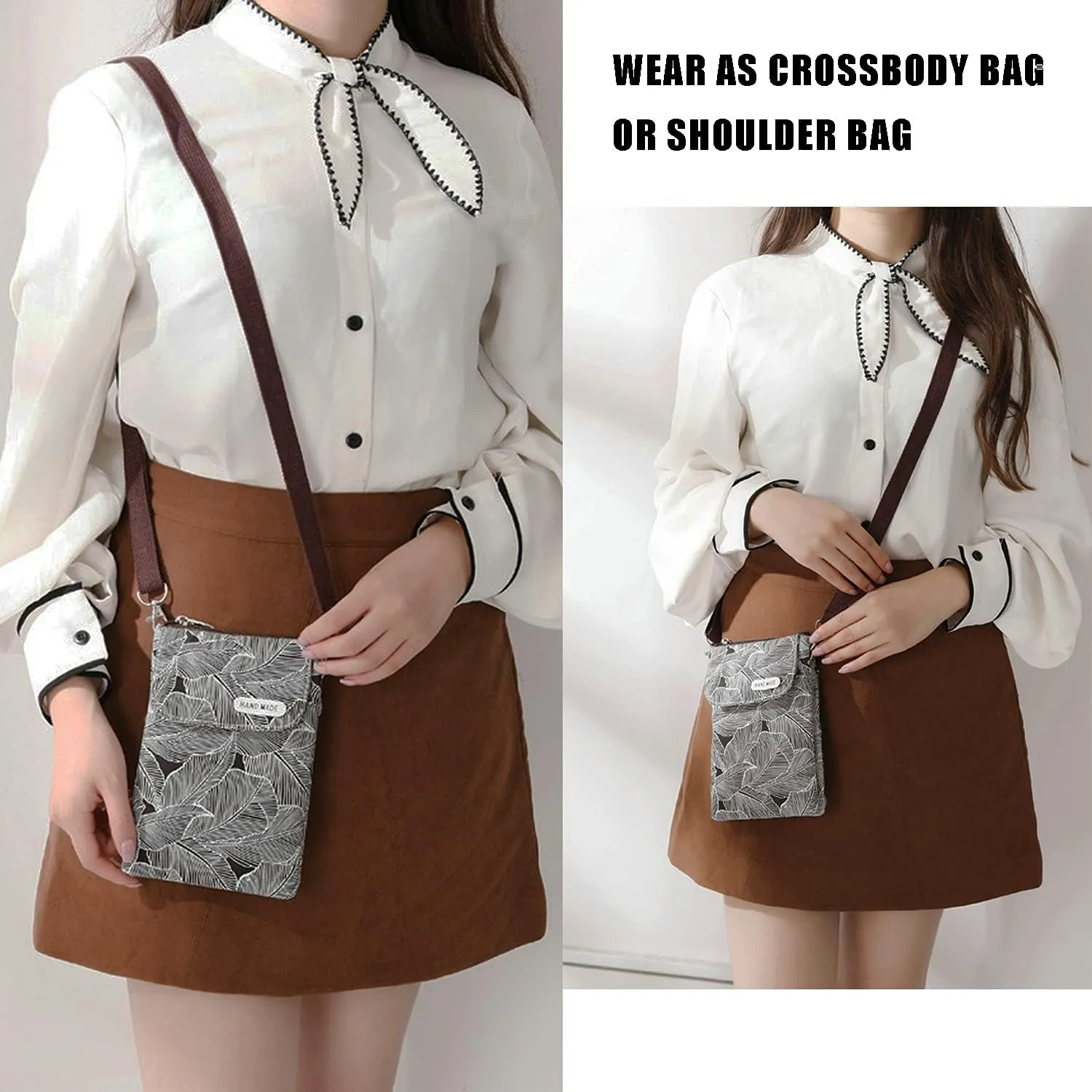 WITERY Leaf Pattern Canvas Cell Phone Purse Wallet Lightweight Small Crossbody Purse Bags for Women Girls