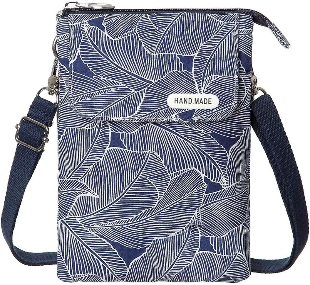 WITERY Leaf Pattern Canvas Cell Phone Purse Wallet Lightweight Small Crossbody Purse Bags for Women Girls